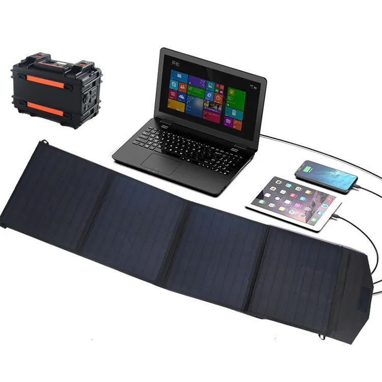 40W Monocrystalline Foldable Solar Panel with 5V/3A & 18V/2.2A Output - Dual USB Ports & DC Output for Camping, Hiking & Emergency Power Supply
