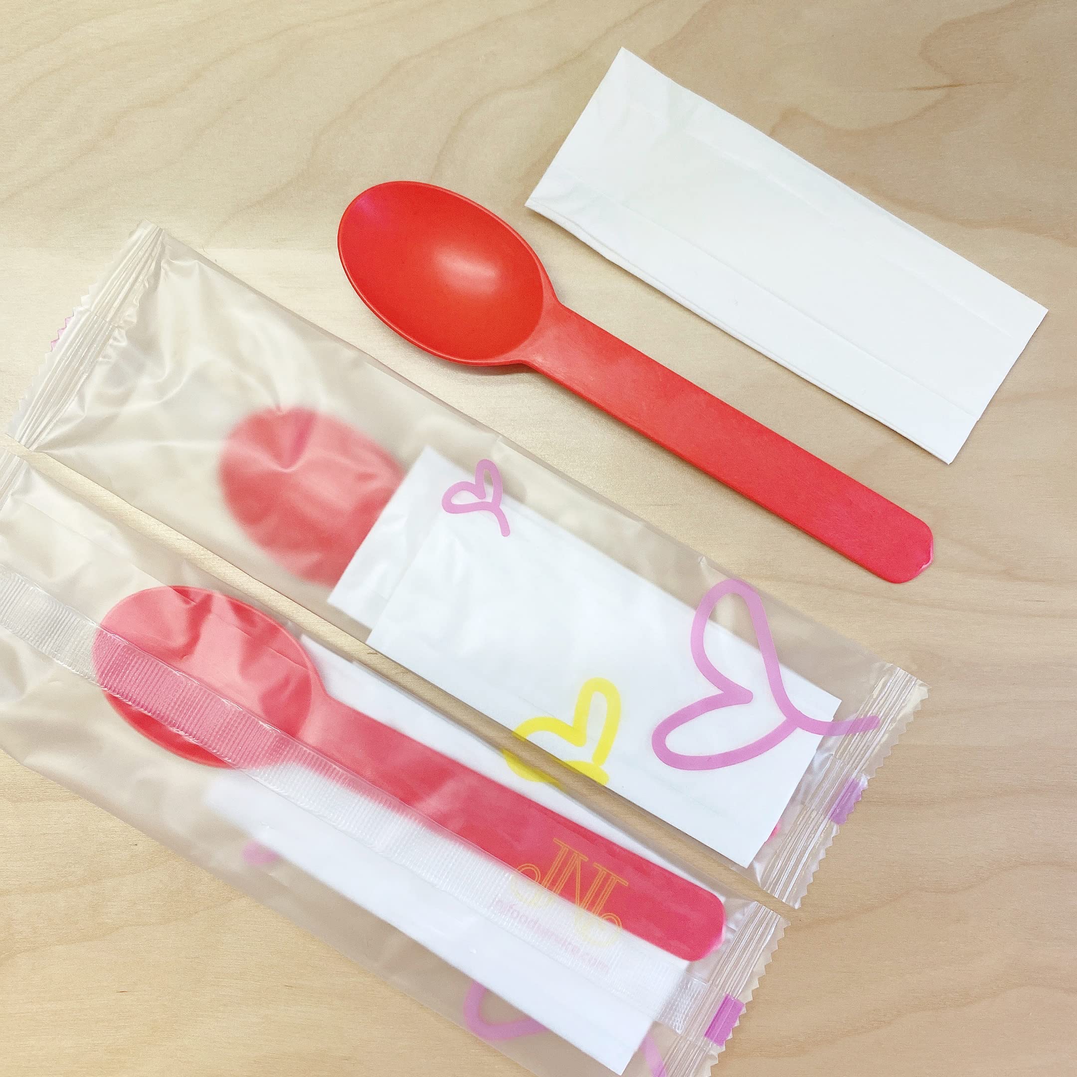 Eco-Friendly Disposable Corn Starch Spoons with Napkins - 500 Pack (Red) | Perfect for Parties, Picnics & Takeout Meals