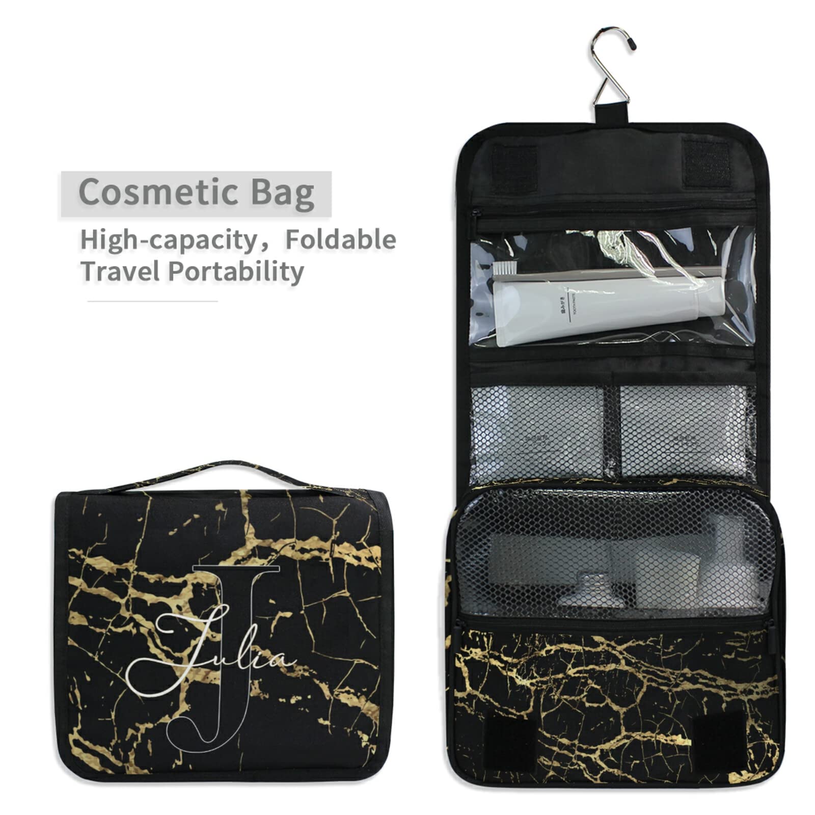 Custom Golden Marble Travel Toiletry Bag - Waterproof Makeup Organizer for Bathroom & Travel