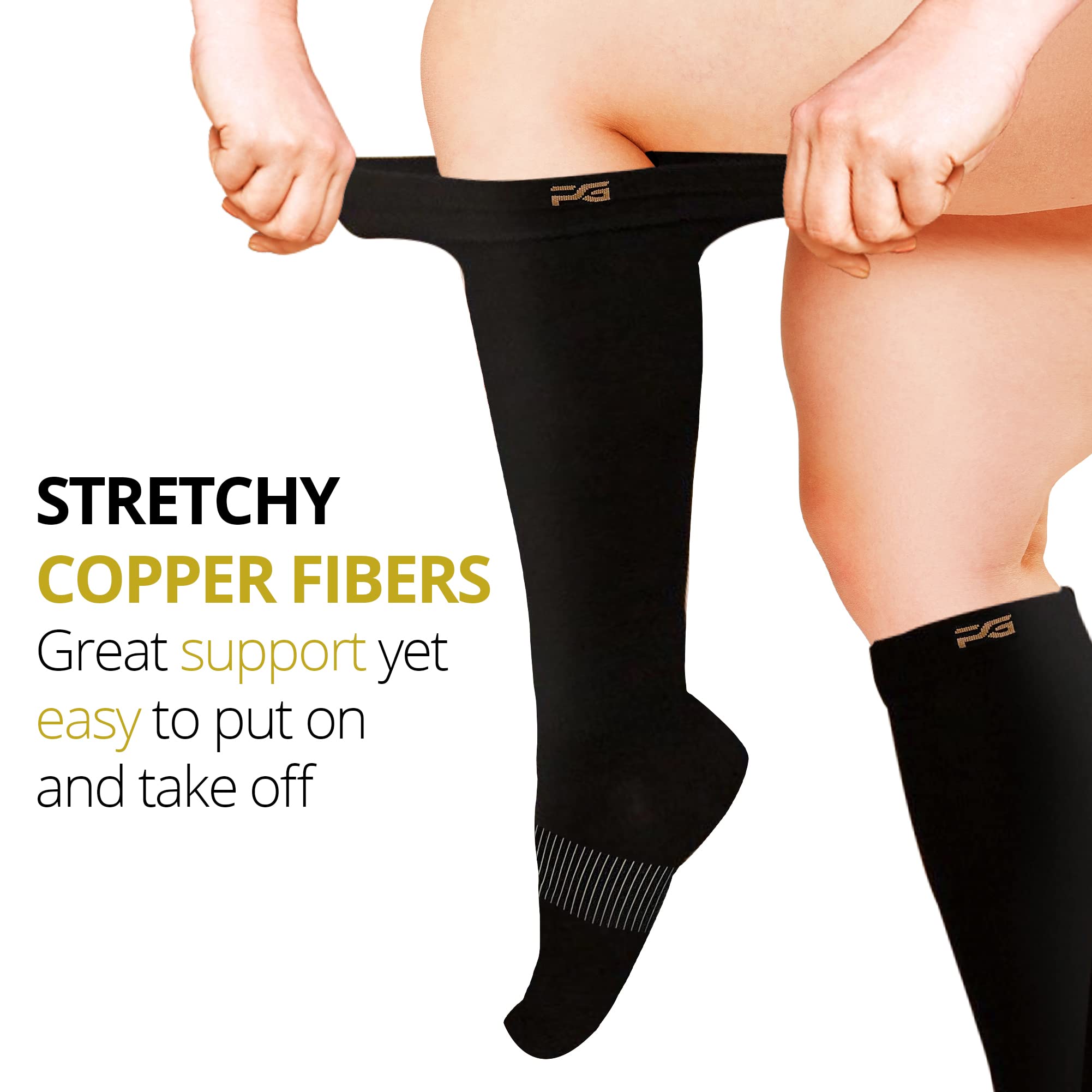 Plus Size Compression Socks for Wide Calf - Copper Infused Graduated Support (Black, XXXL) - Ideal for Travel, Nursing & Varicose Vein Relief