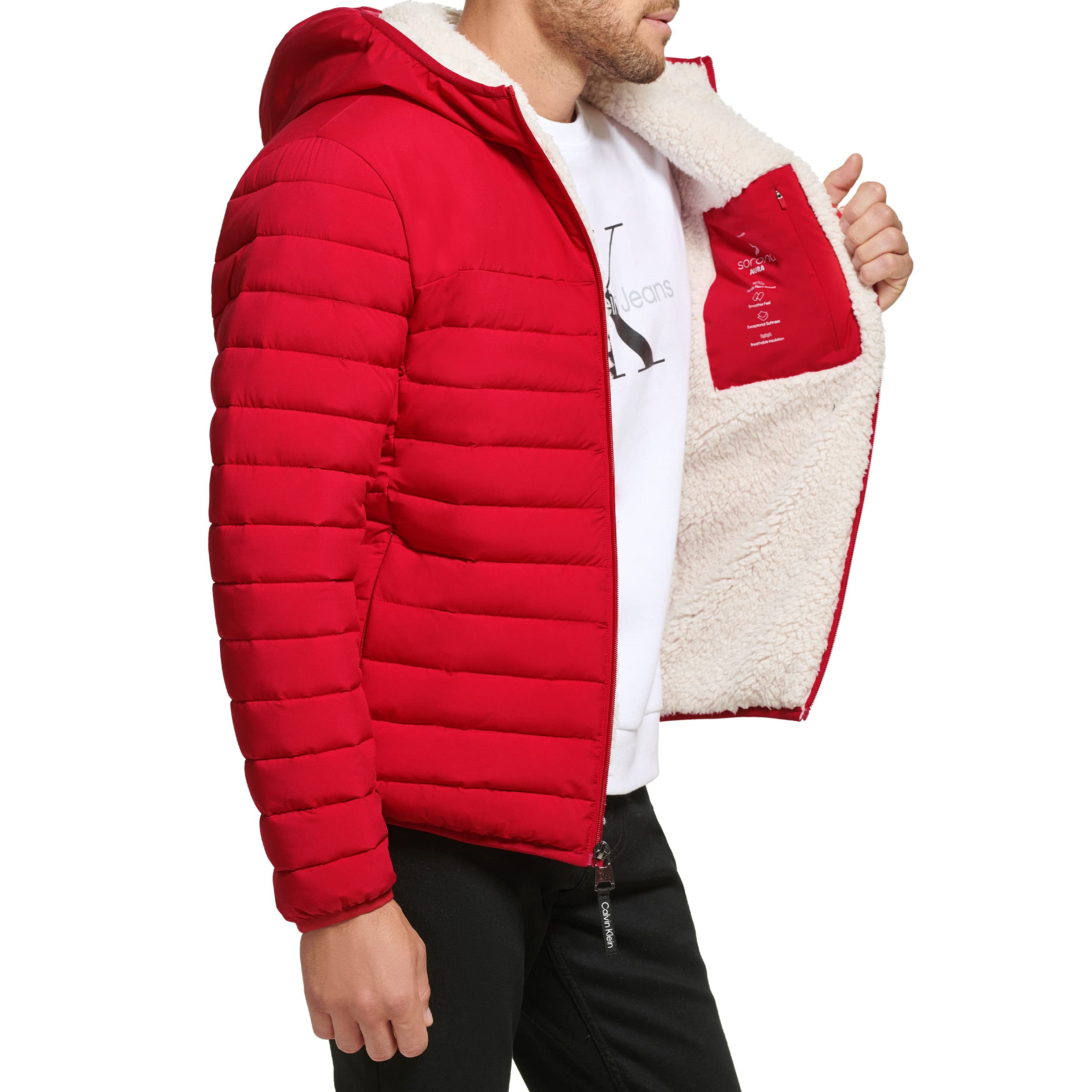 Calvin Klein Men's Mid-Weight Sherpa Lined Puffer Jacket - Warm Winter Coat for Outdoor Activities & Casual Wear