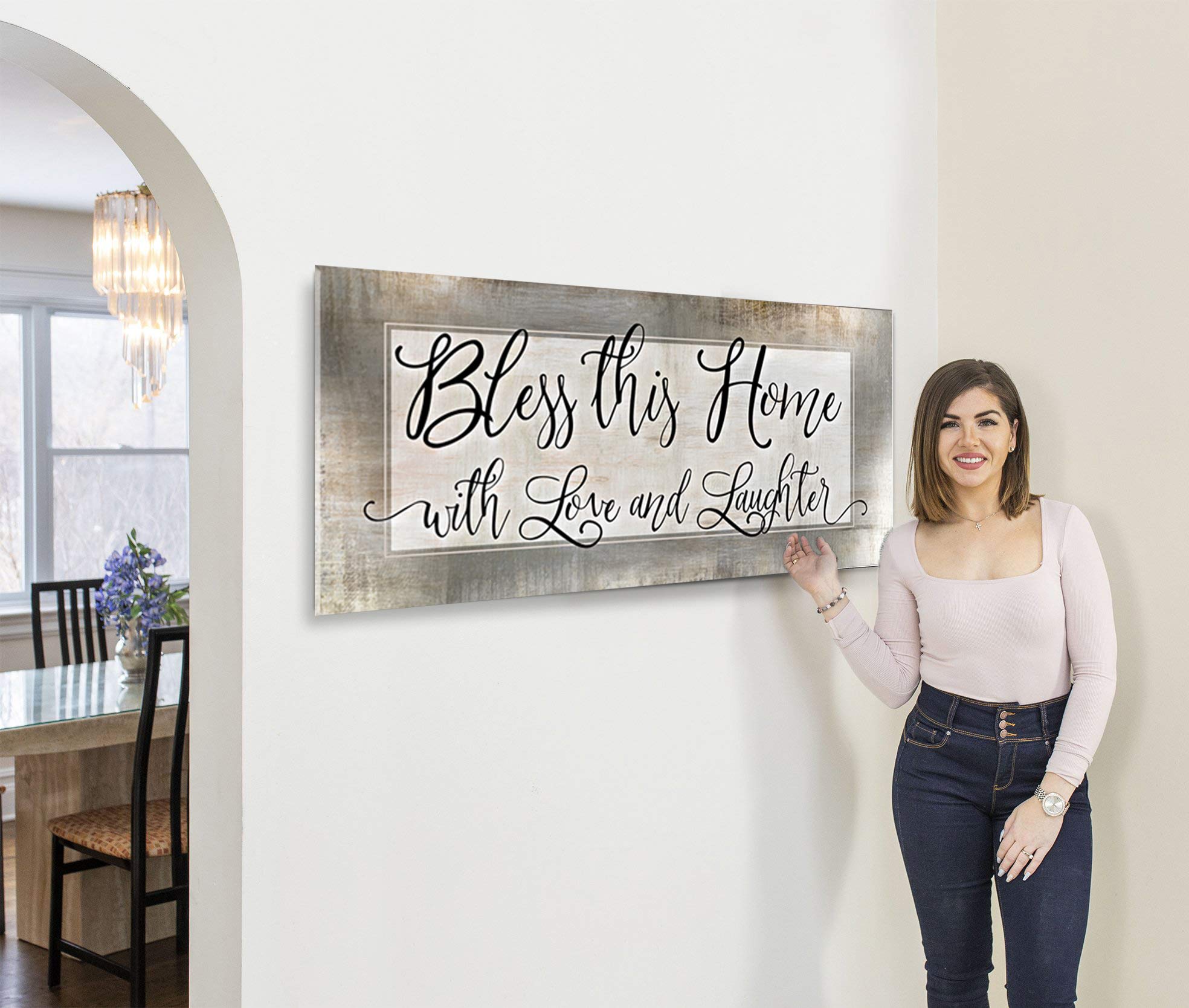 Bless This Home With Love - Religious Wall Decor for Housewarming Gifts, Rustic Home Decoration for Living Room, Blessed Sign (Light Brown, 42x19) - Perfect for Farmhouse, Bedroom & Entryway Decor