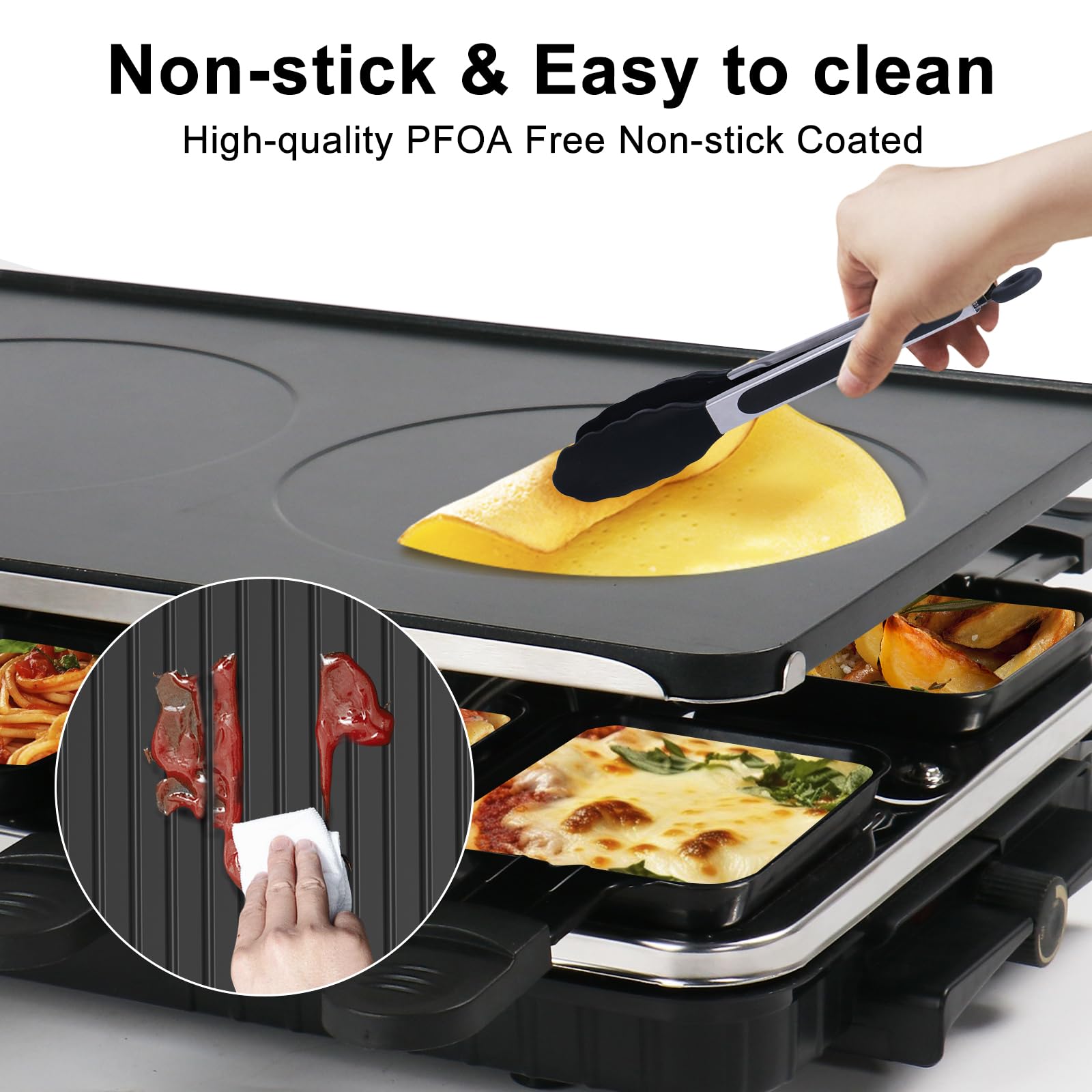 Premium Raclette Table Grill & Korean BBQ Electric Griddle - 2-in-1 Nonstick Indoor Grill with 8 Cheese Pans, Adjustable Temperature (1300W) - Perfect for Family Gatherings, Parties & Home Cooking