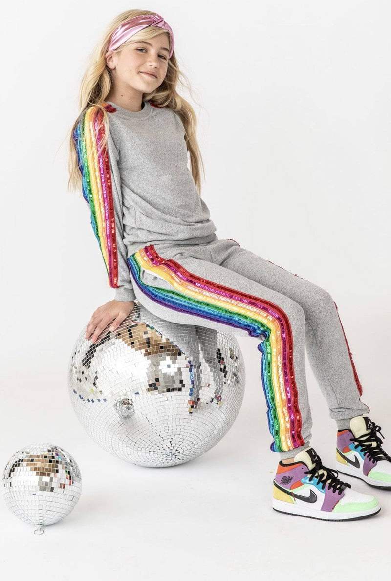 Sequin Rainbow Tracksuit for Women - Sparkly Jogger Set with Matching Jacket & Pants | Perfect for Dance Performances, Gym Wear & Festive Outfits