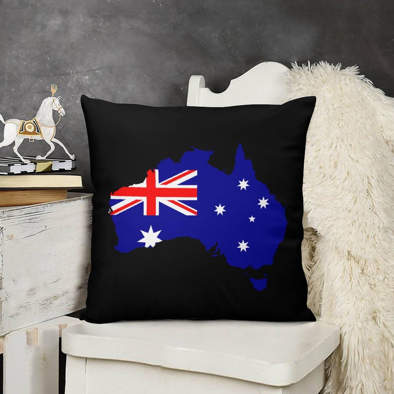 Australia Flag Map Plush Pillow Covers - Soft & Smooth 24x24 Inch Cushion Covers for Sofa, Bed, Dorm - Set of 4 Cozy Decorative Throw Pillow Cases for Home, Office, Travel & Gift Giving