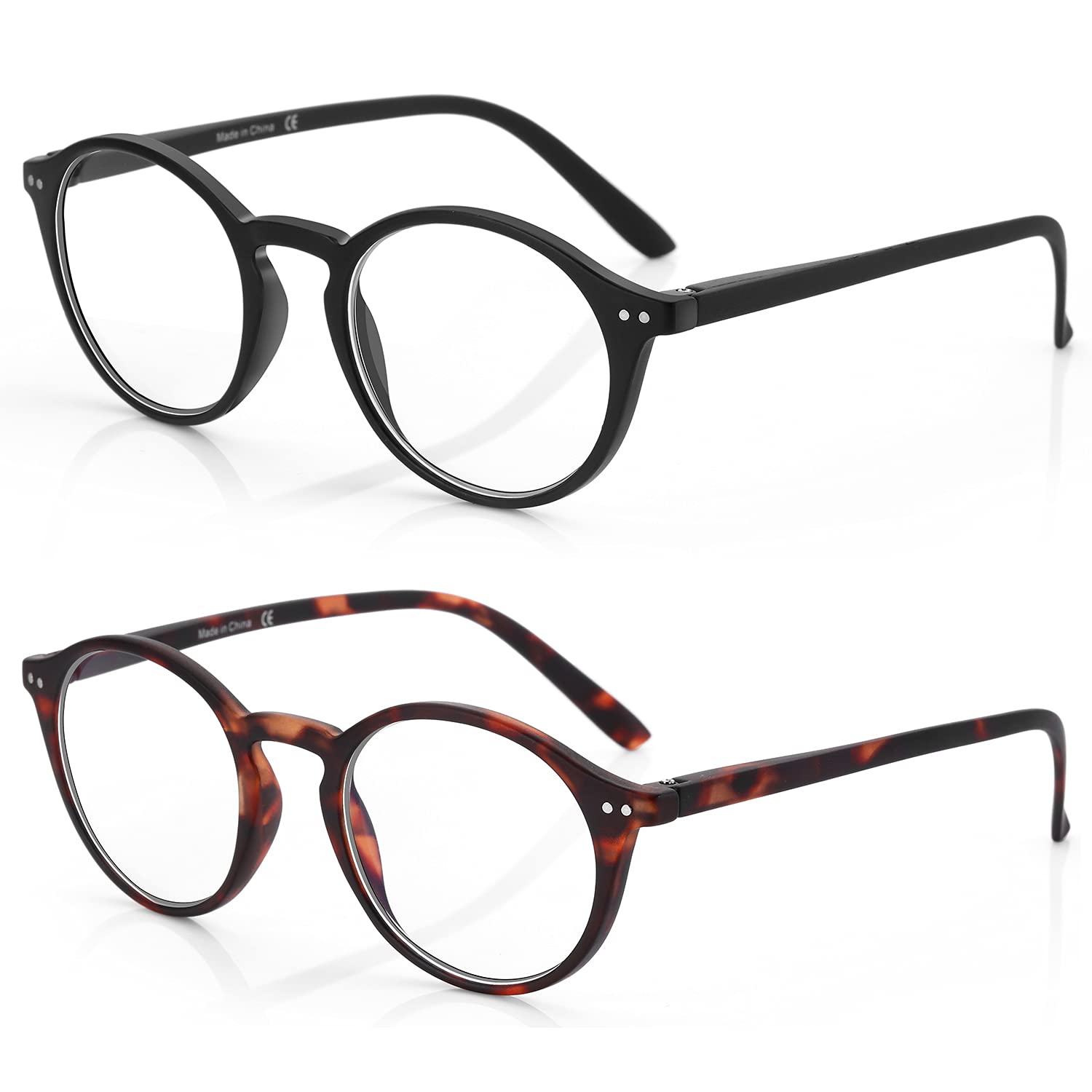 BLUEMOKY Blue Light Blocking Glasses 2 Pack - Reading Glasses for Women & Men, Computer Readers with Spring Hinge - Reduce Eye Strain for Office Work, Gaming & Screen Time