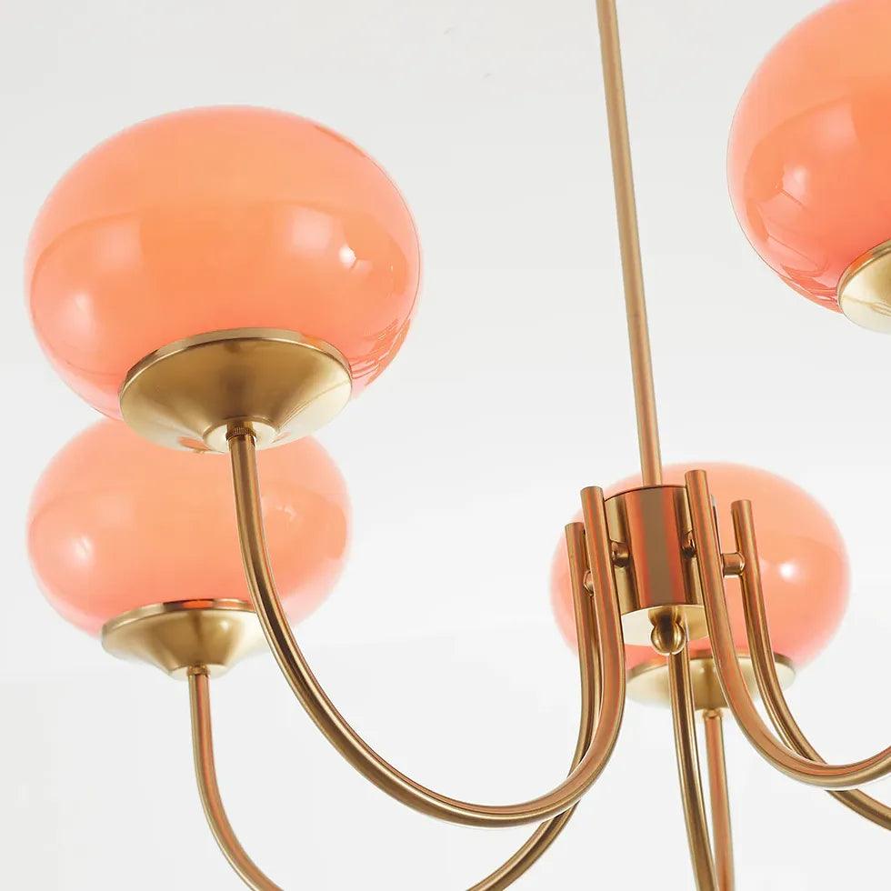 Elegant Pink Globe Glass Minimalist Chandelier - Modern Ceiling Light Fixture for Bedroom, Living Room & Dining Room Decor