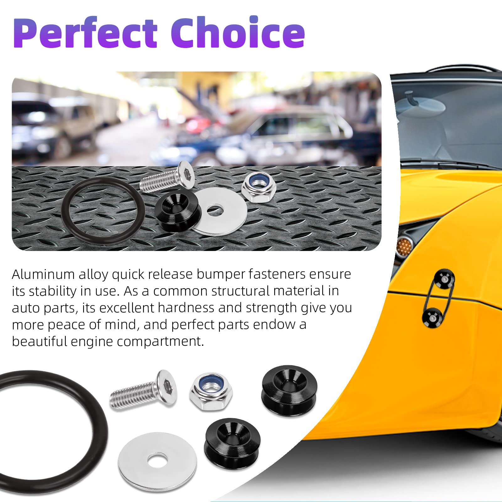 Swpeet 54Pcs Universal Black Quick Release Fastener Kit - 3 Pairs Aluminum Bumper Clips for Car Front Rear Bumper & Trunk Fenders | Durable Auto Body Fasteners for Easy Installation & Maintenance | Perfect for DIY Car Repairs & Custom Modifications