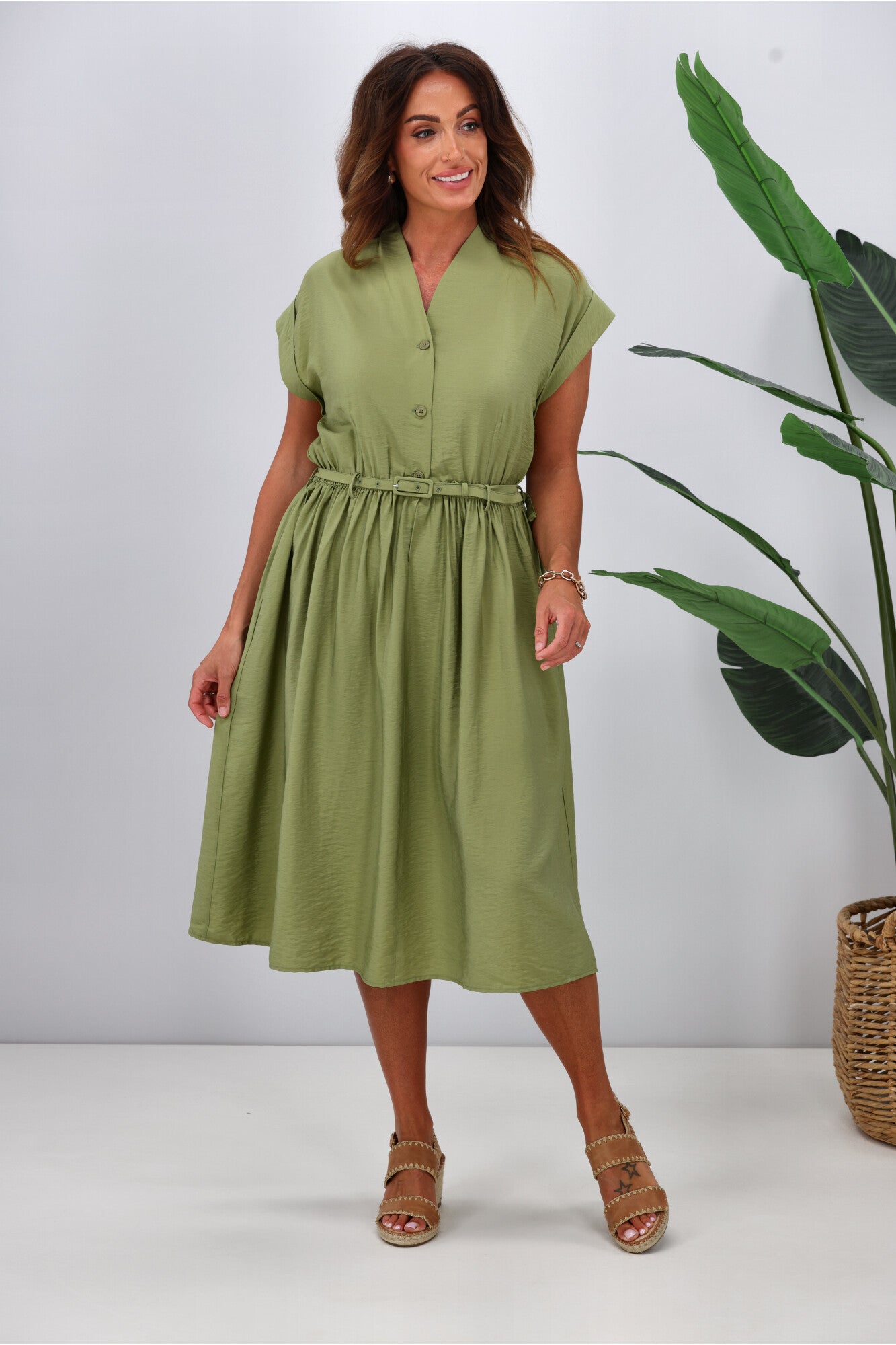 Betty Basics Elianna Dress in Pistachio Green - Elegant Flowy Midi Dress for Women | Perfect for Casual Wear, Office, and Special Occasions