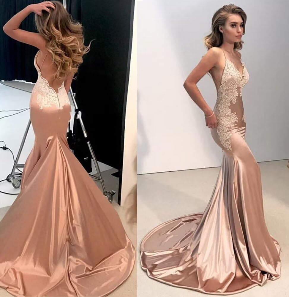 Elegant Women's Lace Applique Mermaid Prom Dress with Long Train & Open Back - Perfect for Evening Gowns, Formal Dances, Weddings & Special Occasions