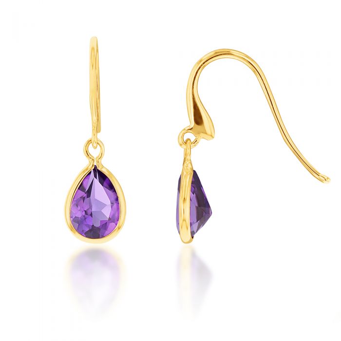 9ct Yellow Gold Amethyst Pear Drop Earrings - Elegant Dangle Earrings for Women, Perfect for Weddings, Parties & Special Occasions