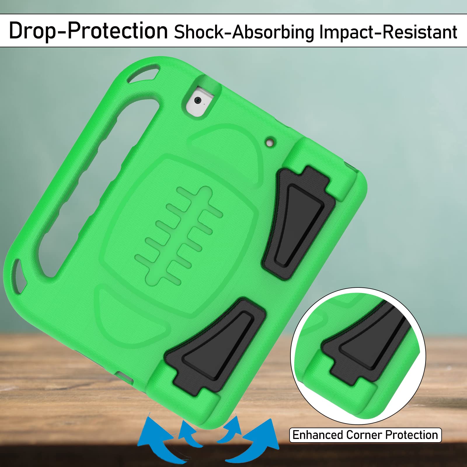 LTROP Shockproof Kids iPad Case for iPad 6th/5th Generation & Air 2 (9.7 Inch 2018/2017) - Built-in Screen Protector with Handle Stand - Green - Perfect for School, Travel & Home Learning