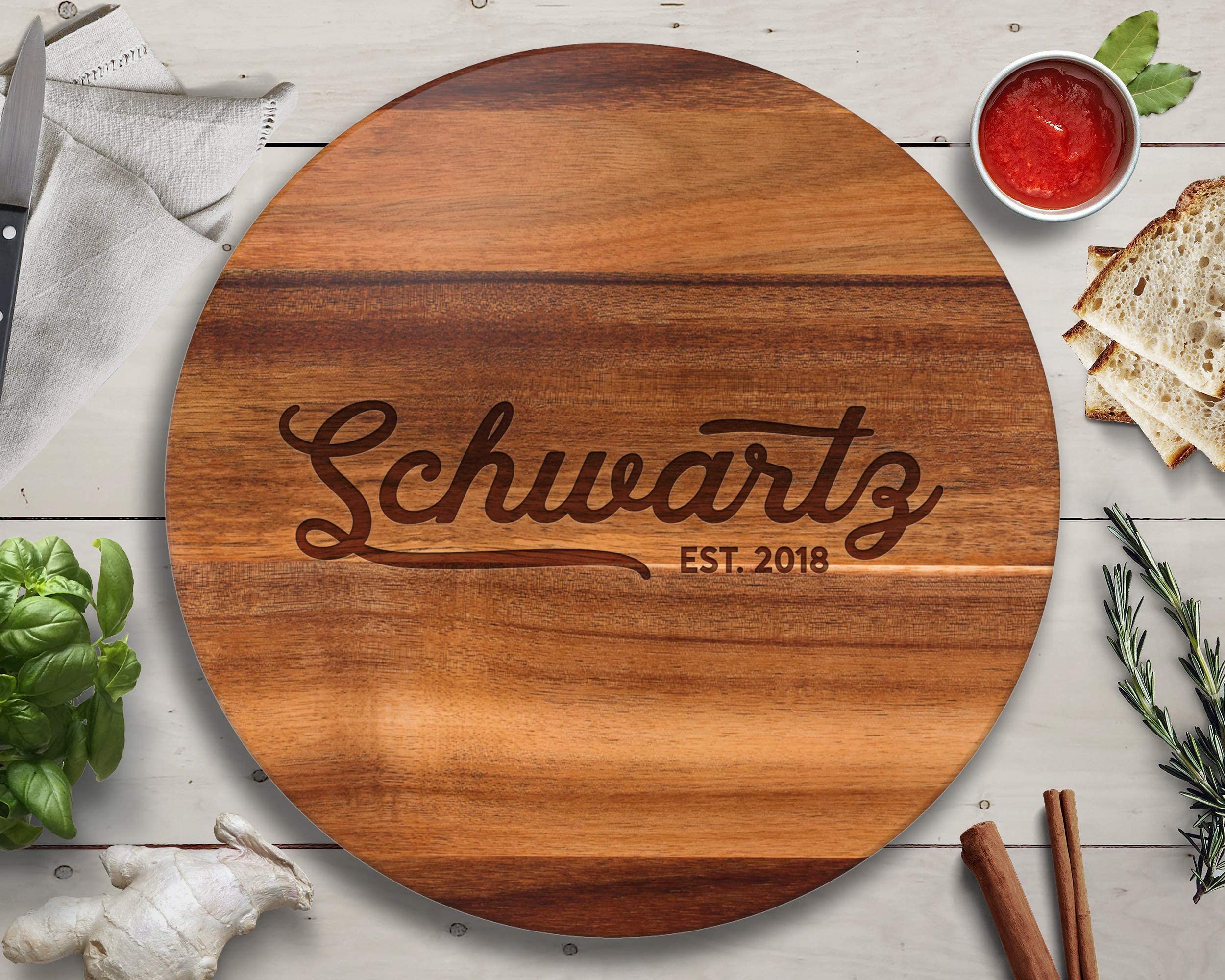 Personalized Acacia Wood Lazy Susan Turntable - Large Custom Wooden Serving Tray - Perfect for Christmas Gifts, Dining Table Decor & Spice Organization