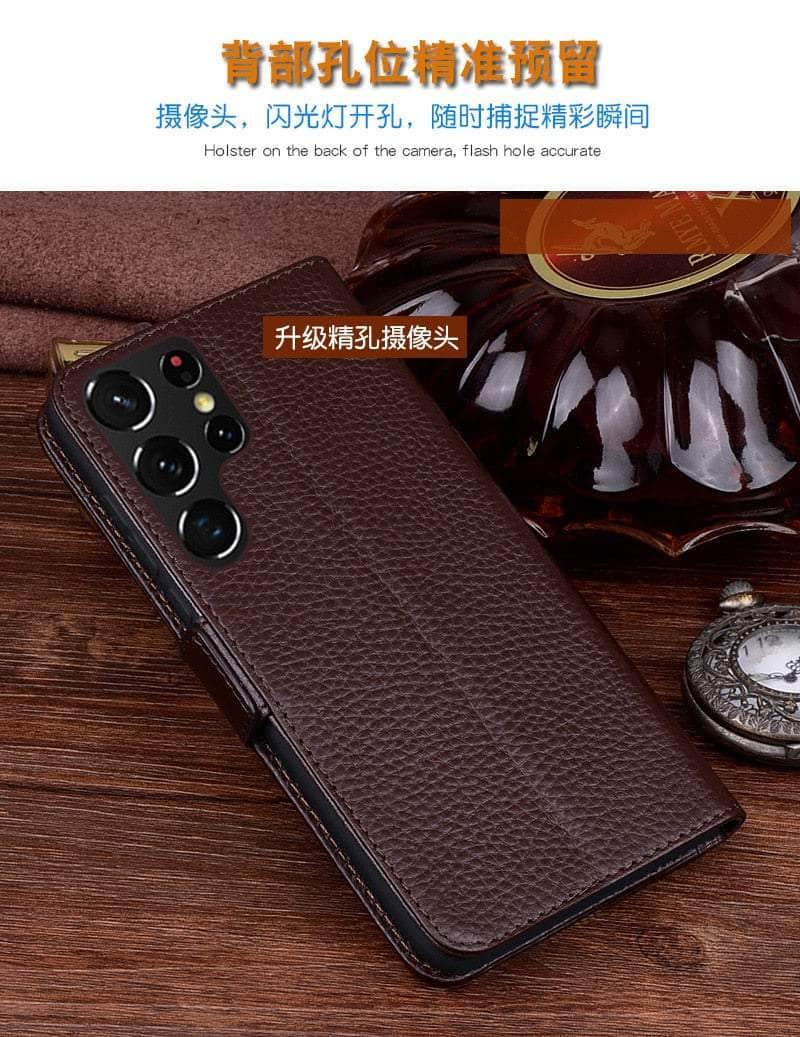 Premium Genuine Cowhide Leather Flip Case for Samsung Galaxy S22 Ultra - Slim Protective Cover with Card Slots | Perfect for Business & Everyday Use