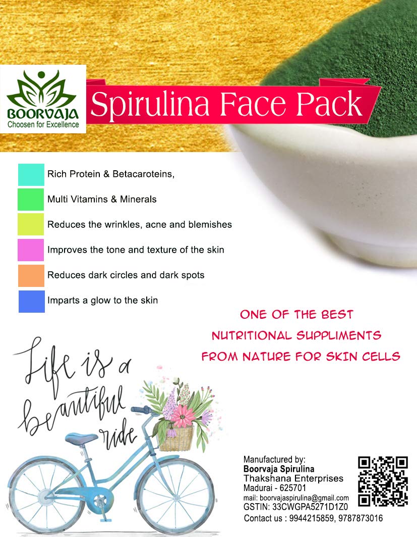Boorvaja Natural Spirulina Face Pack - Organic Algae Facial Mask for Glowing Skin | Best for Acne, Anti-Aging & Skin Detox | Use for Spa Day, Self-Care Routine & Skincare Regimen