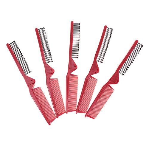 5-Pack Foldable Hair Comb Set - Double-Sided Plastic Hair Brush & Detangling Comb - Portable Travel Hairbrush for Women & Men (Red) - Perfect for Home, Gym, Office & On-The-Go Styling