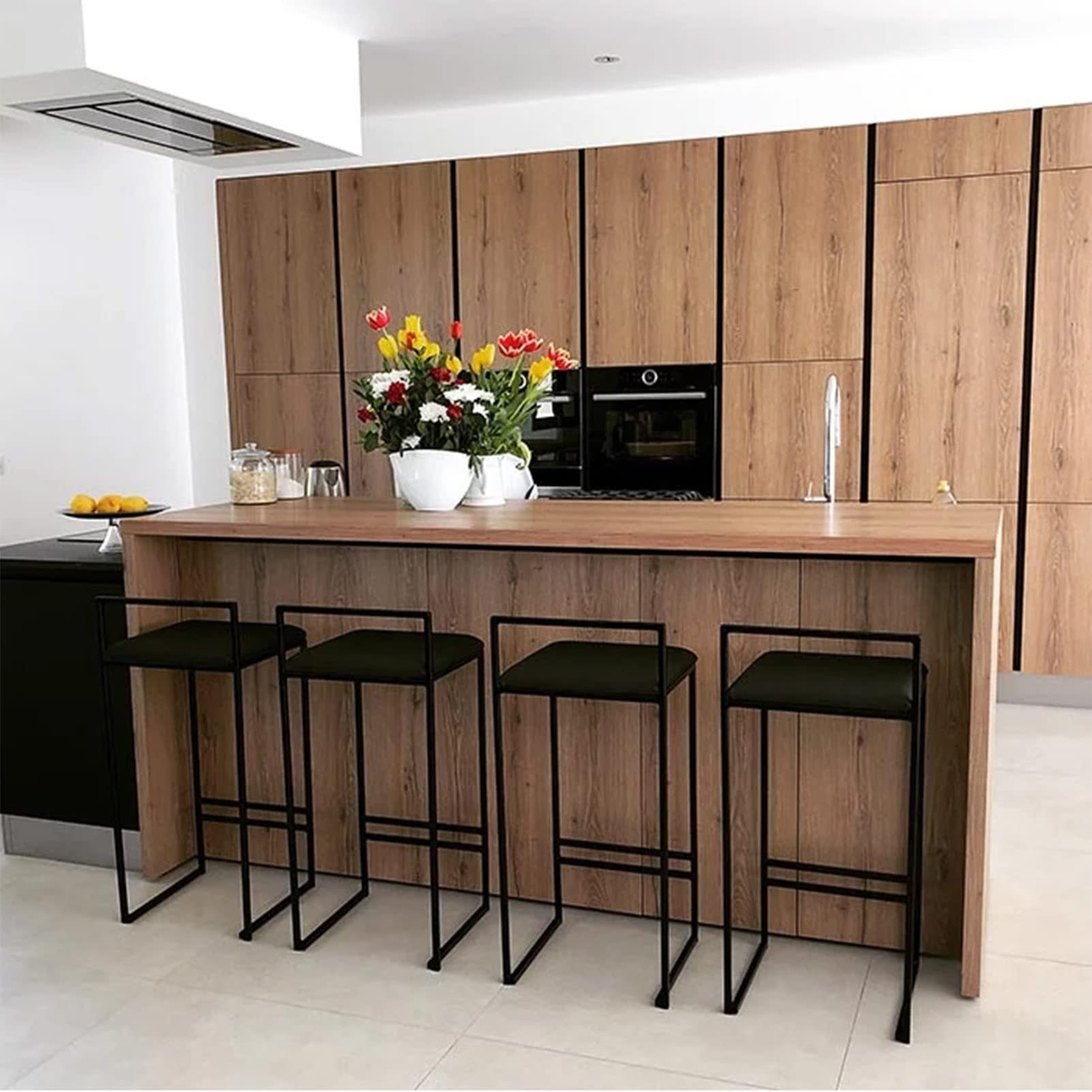 DASHADAO Set of 2 Black Velvet Kitchen Island Counter Chairs with Metal Legs & Footrest - Modern Breakfast Bar Stools for Dining, Kitchen Decor & Small Space