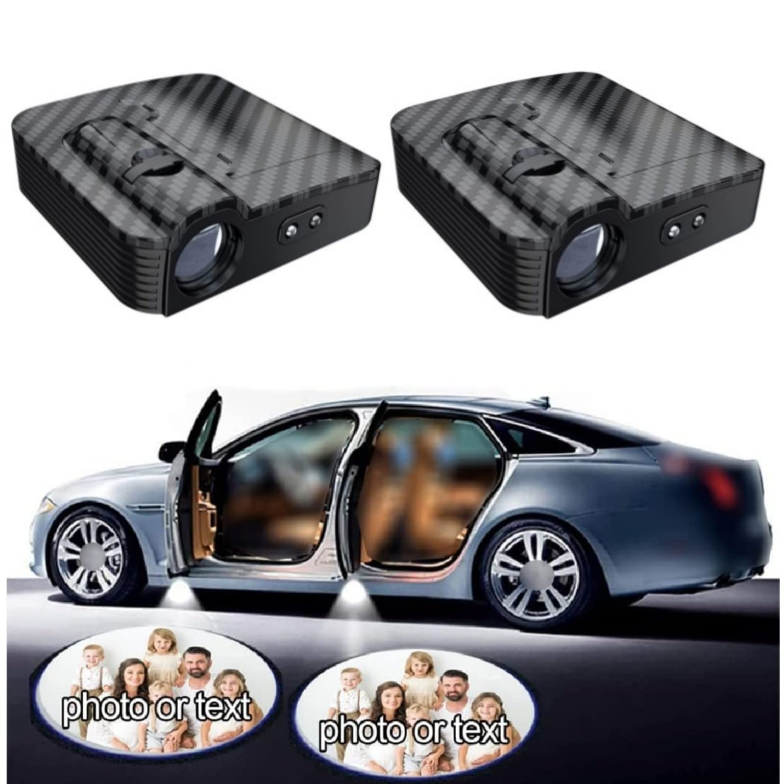 Customized Car Door Projector Lights with Personalized Logo - Carbon Fiber LED Door Lights (4Pcs) - Enhance Your Vehicle's Style & Safety for Night Driving