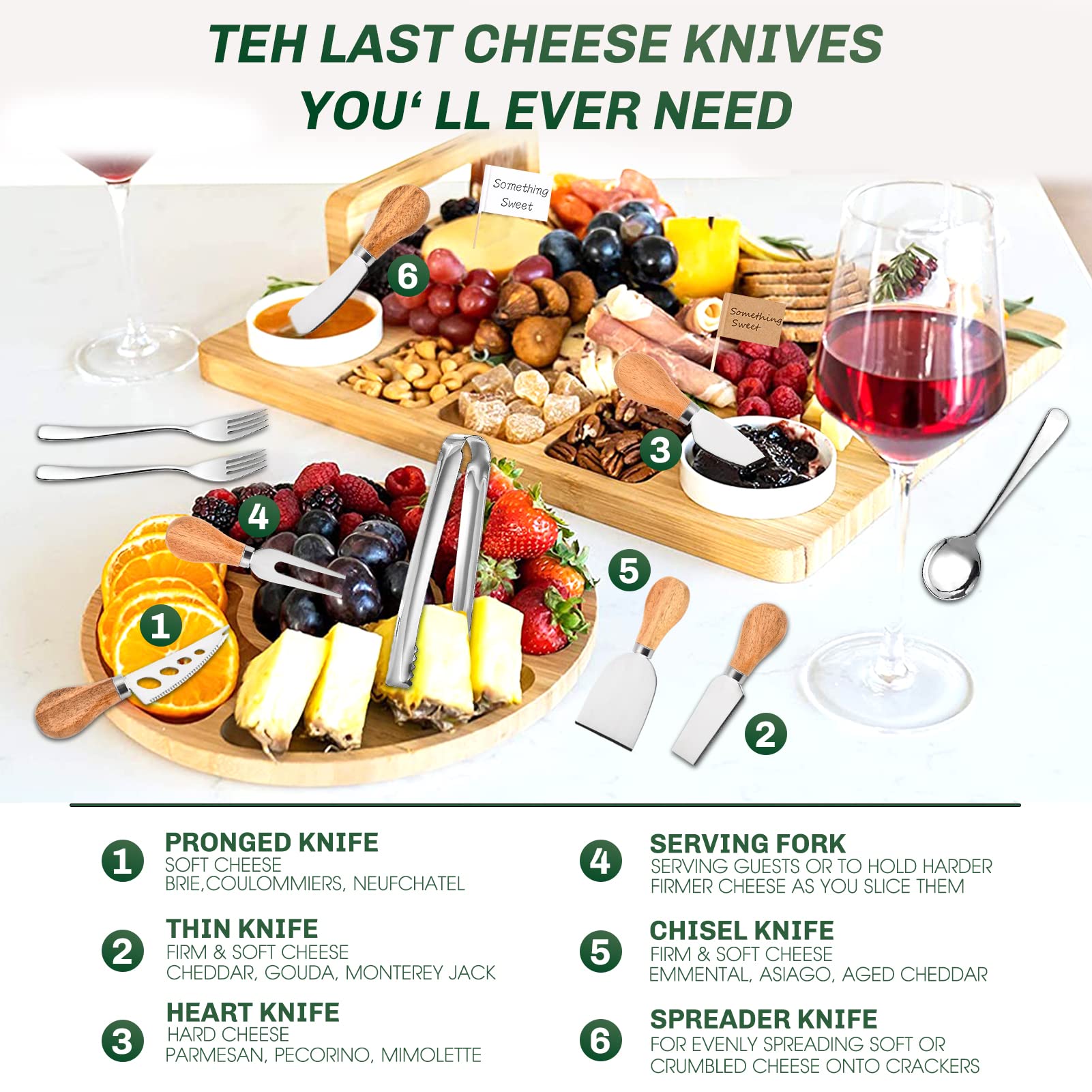 19-Piece Charcuterie Board Set with Cheese Knives, Forks & Small Tongs - Premium Charcuterie Accessories for Cheese, Jam, Charcuterie Boards - Perfect for Weddings, Christmas & Entertaining