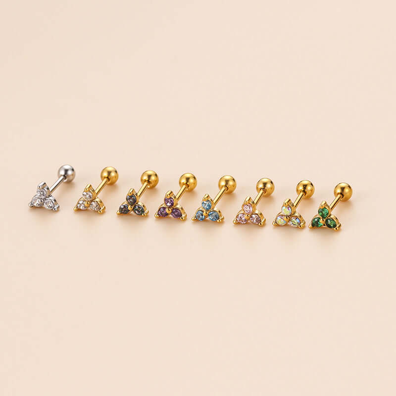 20G Surgical Steel Cartilage Earrings - 3 Leaf Stud Conch Piercing Jewelry with Ball Back Closure | Hypoallergenic Body Jewelry for Helix, Tragus, Conch Piercings | Perfect for Everyday Wear & Special Occasions