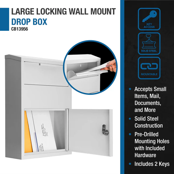 Barska CB13956 Large Locking Wall Mount Drop Box - Secure Storage for Valuables - Perfect for Home, Office, and Outdoor Use
