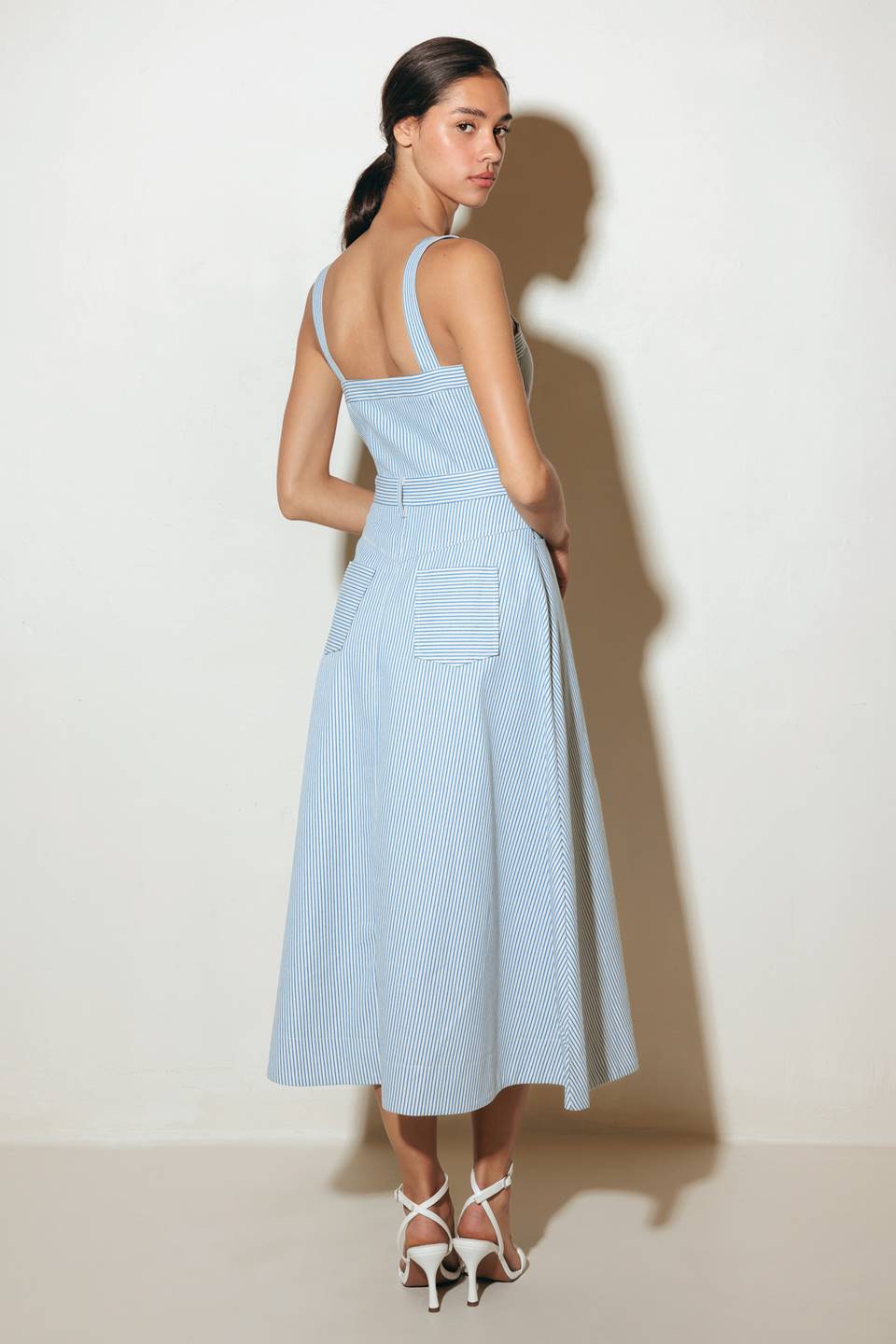 Carefree Days Blue Pinstripe Midi Dress - Perfect for Casual Outings, Office Wear & Summer Events