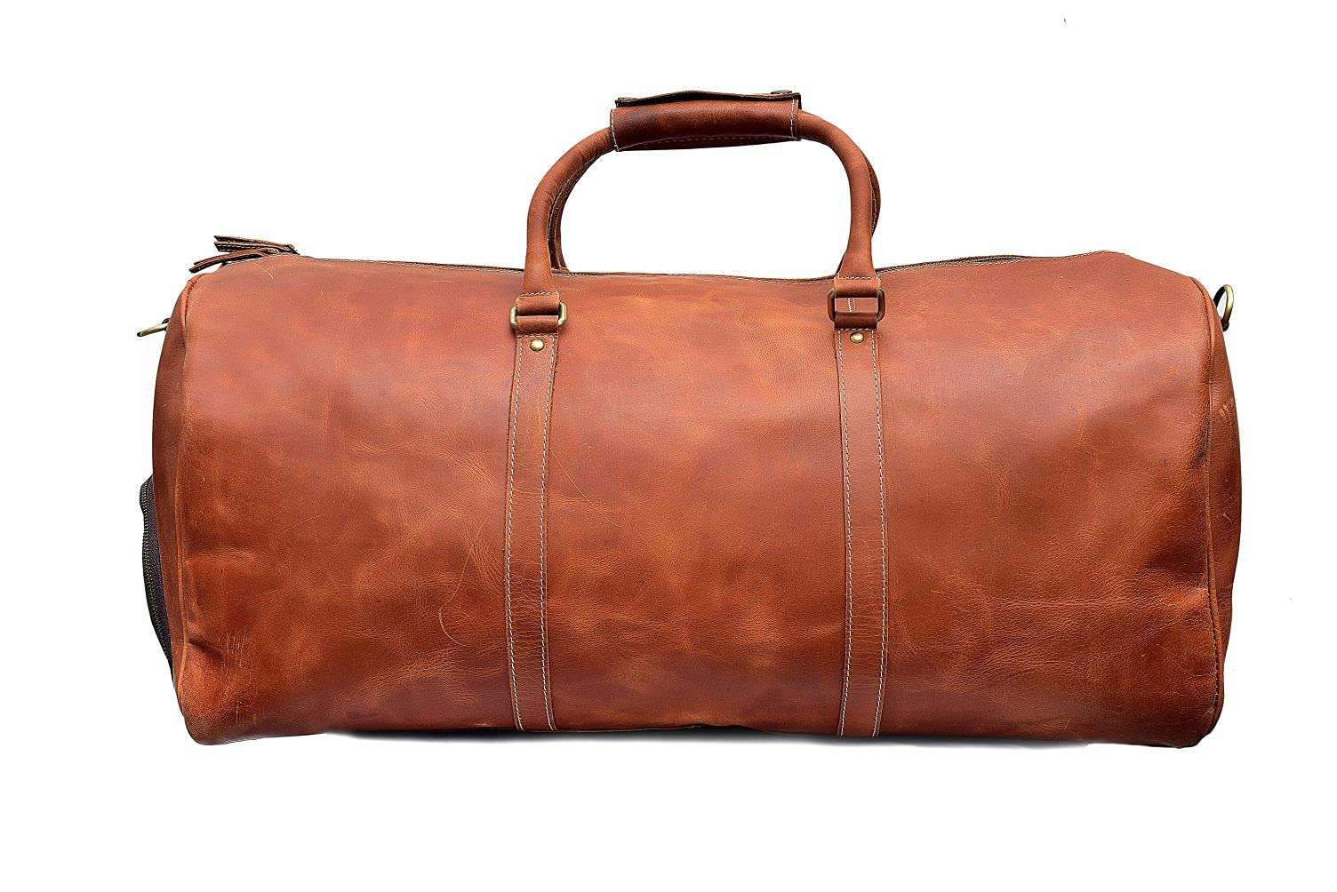 24 Inch Full Grain Leather Duffel Bag for Men & Women - Travel, Gym, Sports & Weekend Overnight Bag - Durable Carryall for Business Trips, Workouts & Vacation Packing