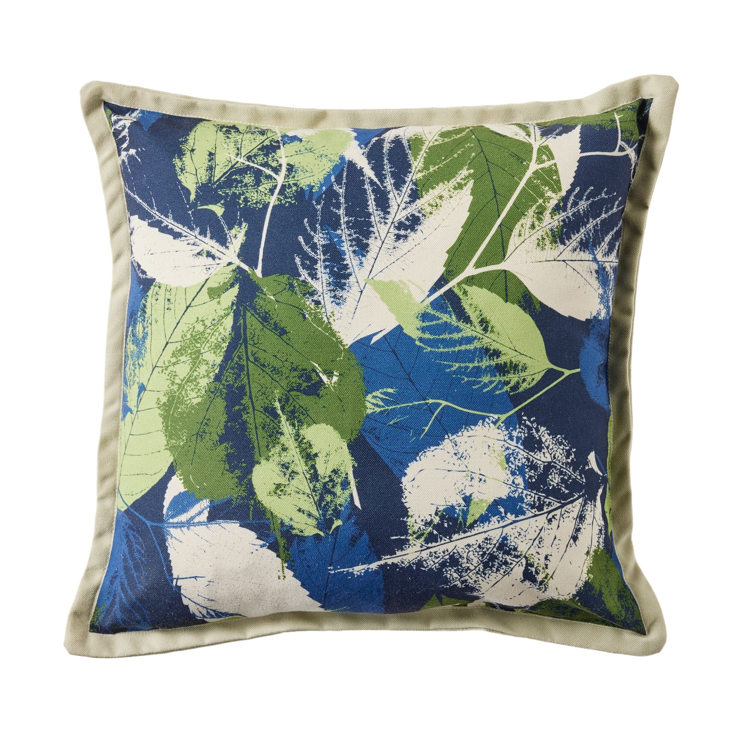 Aruba Leaves Print Blue Cushion Cover 45x45 Inches - Perfect for Sofa, Bed, and Home Decor