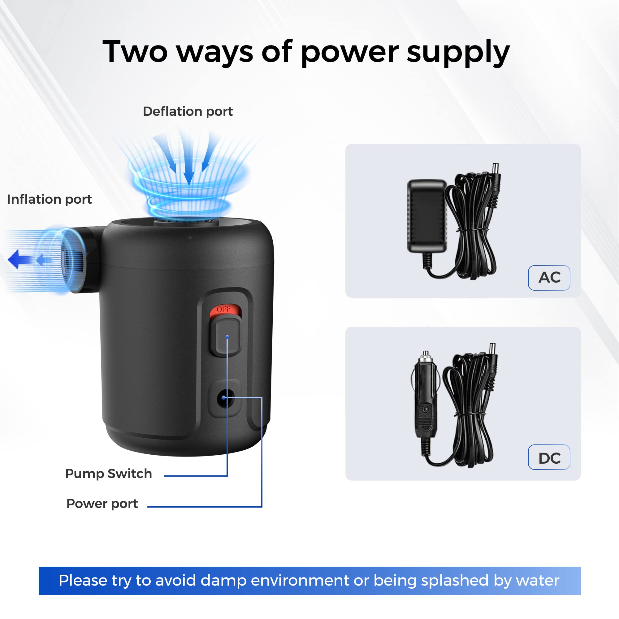 **FLEXTAILGEAR Electric Air Pump - Portable 110V AC/12V DC Air Mattress Pump with 5 Nozzles for Inflatables, Sleeping Pads, Pool Floats - Ideal for Camping, Hiking & Home Use (Not Rechargeable)**