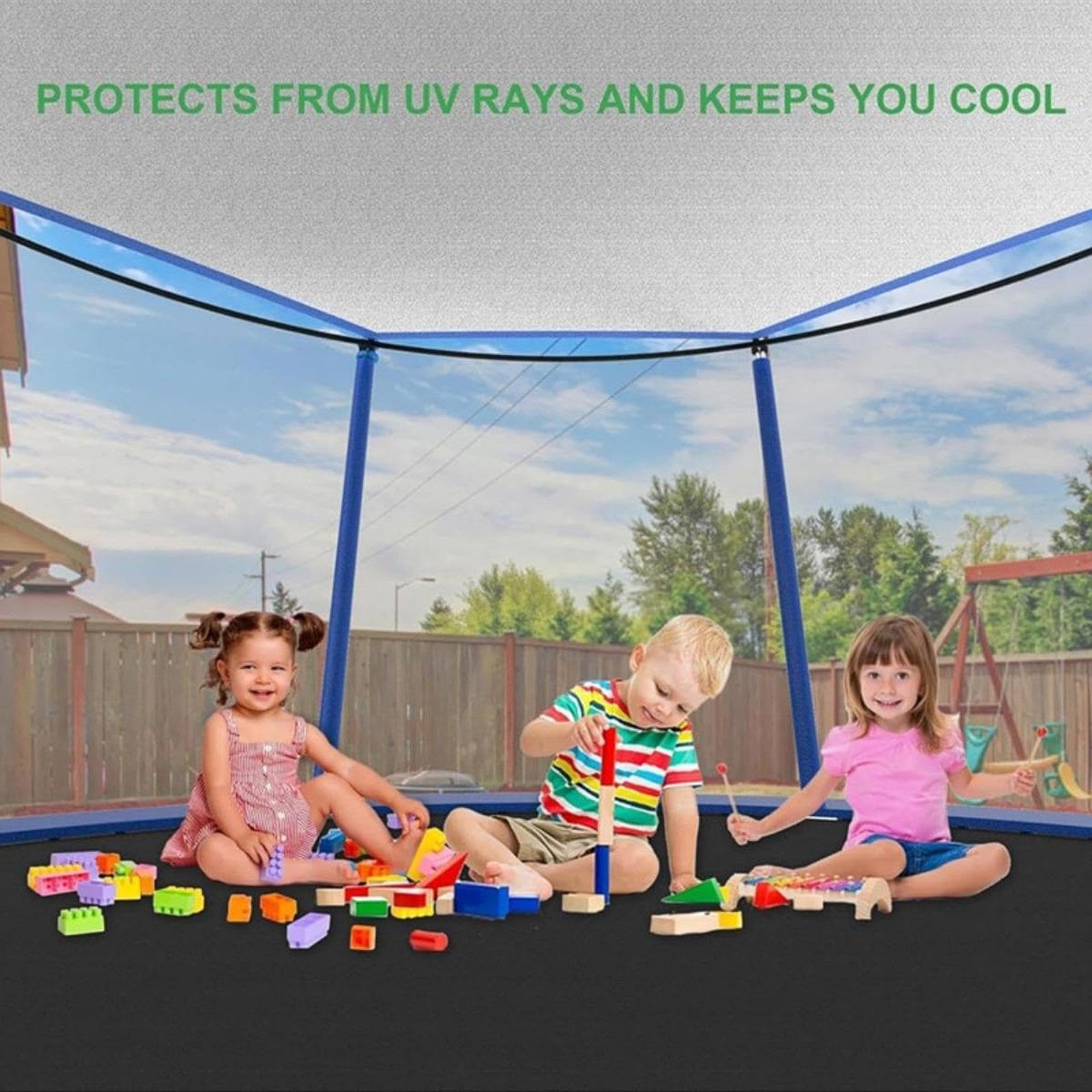 FLCPJGV Trampoline Sun Shade Cover - UV Protection, Anti-Tear, Fits 8ft & 16ft Round Trampolines - Perfect for Backyard, Outdoor Play & Summer Fun