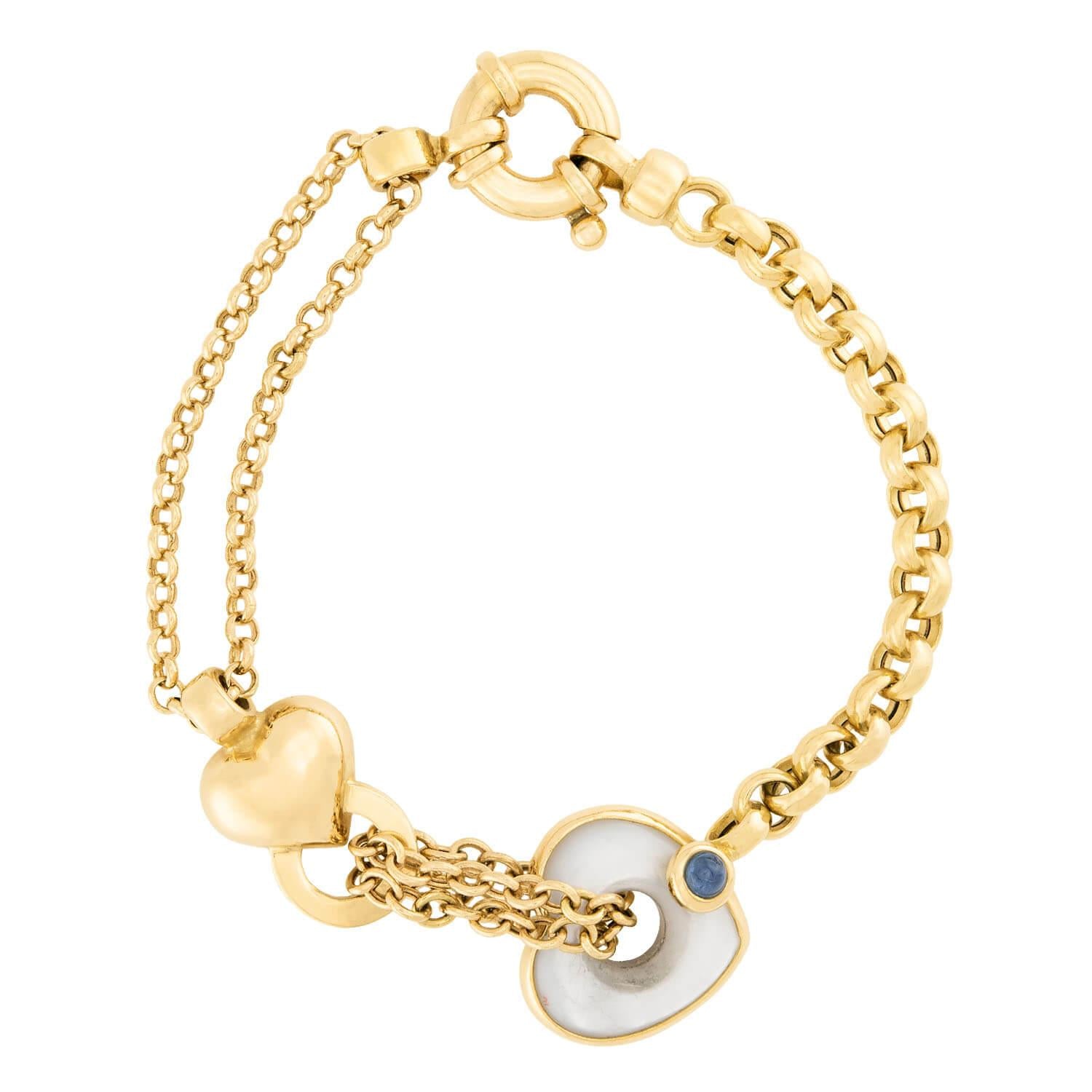 18K Gold Mother of Pearl and Sapphire Jewelry Set - Elegant Earrings & Bracelet for Women, Perfect for Weddings, Parties & Special Occasions