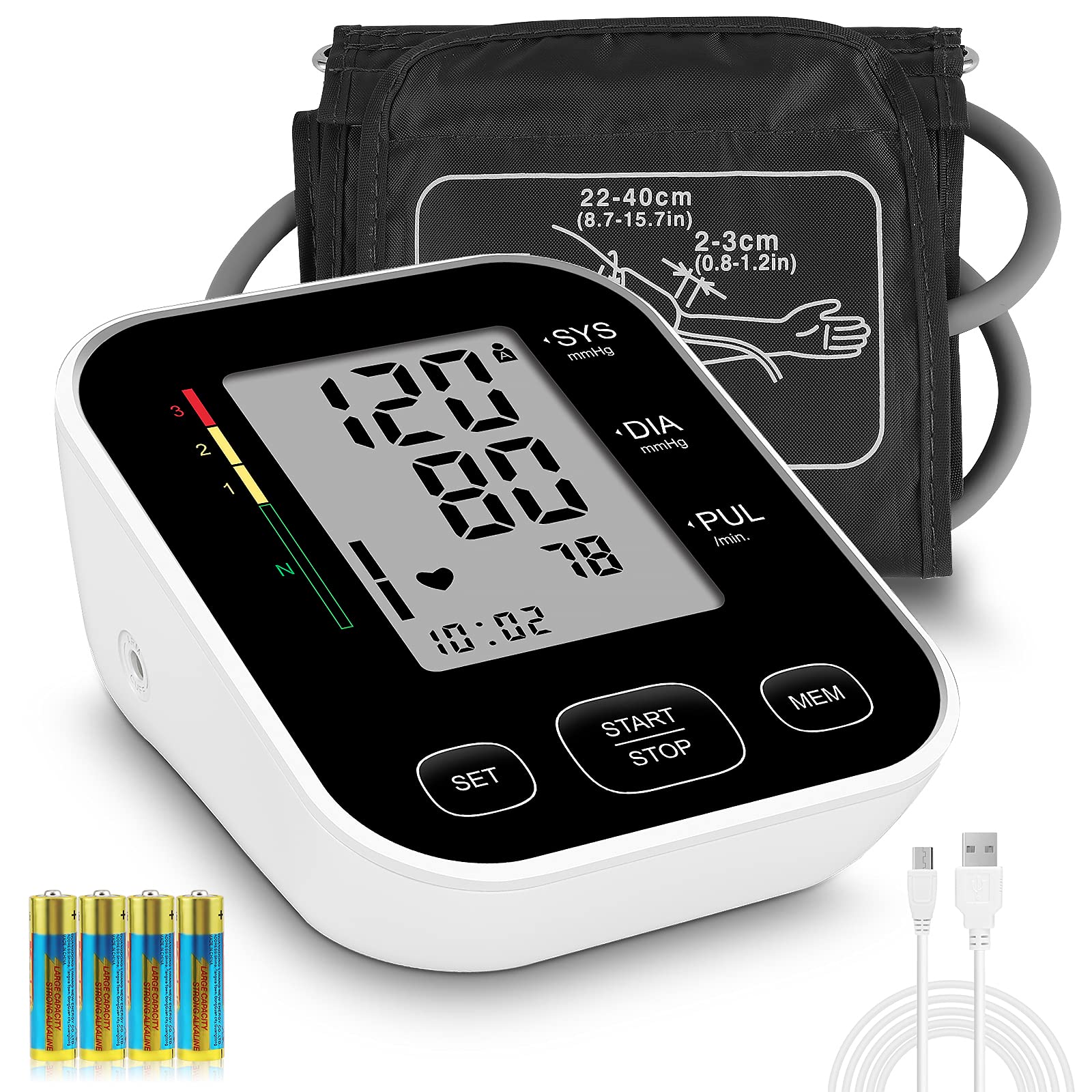 CARMAS Automatic Upper Arm Blood Pressure Monitor with Large Cuff - 240 Memory Storage, Large LCD Display (Black) - Perfect for Home Health Monitoring & Doctor Visits