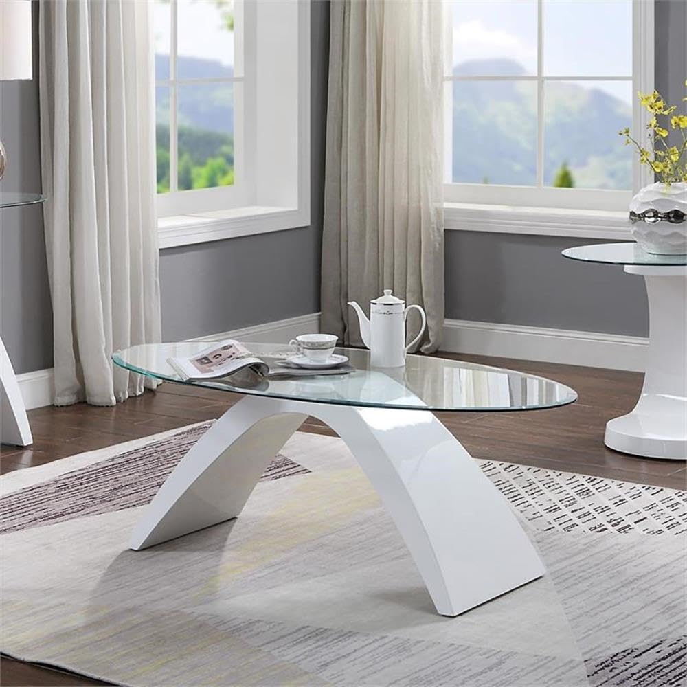Furniture of America Pelletoni Modern White Glass Top Coffee Table - Perfect for Living Room, Lounge & Contemporary Home Decor