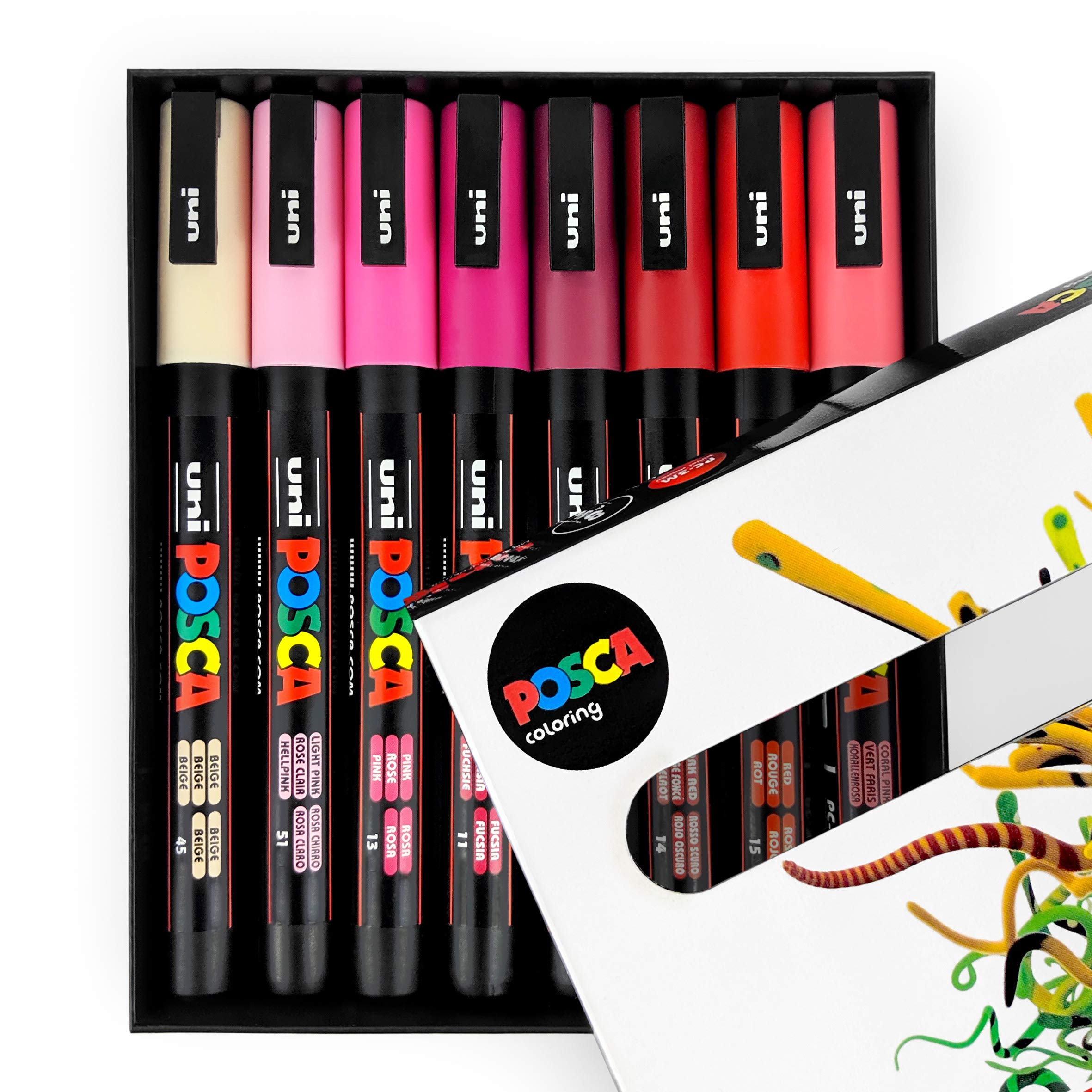 Posca Paint Marker Set of 8 - Pink and Red Tones Acrylic Paint Pens with Reversible Tips | Fine 3M Markers for Art, Fabric Painting, DIY Crafts, Canvas & Wood Projects | Perfect for Artists, Designers & Craft Enthusiasts