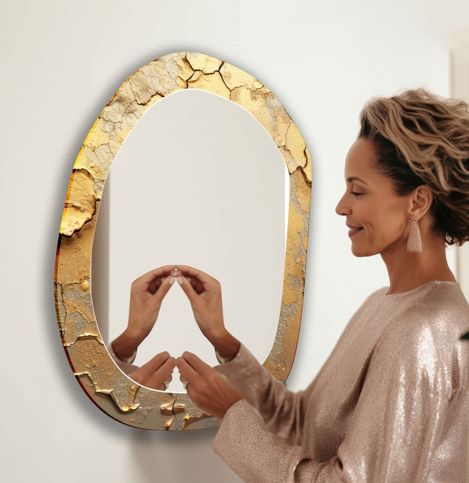 Asymmetrical Gold Marble Wall Mirror - Modern Decorative Mirror for Living Room, Bedroom & Entryway - Elegant Home Decor Accent Piece