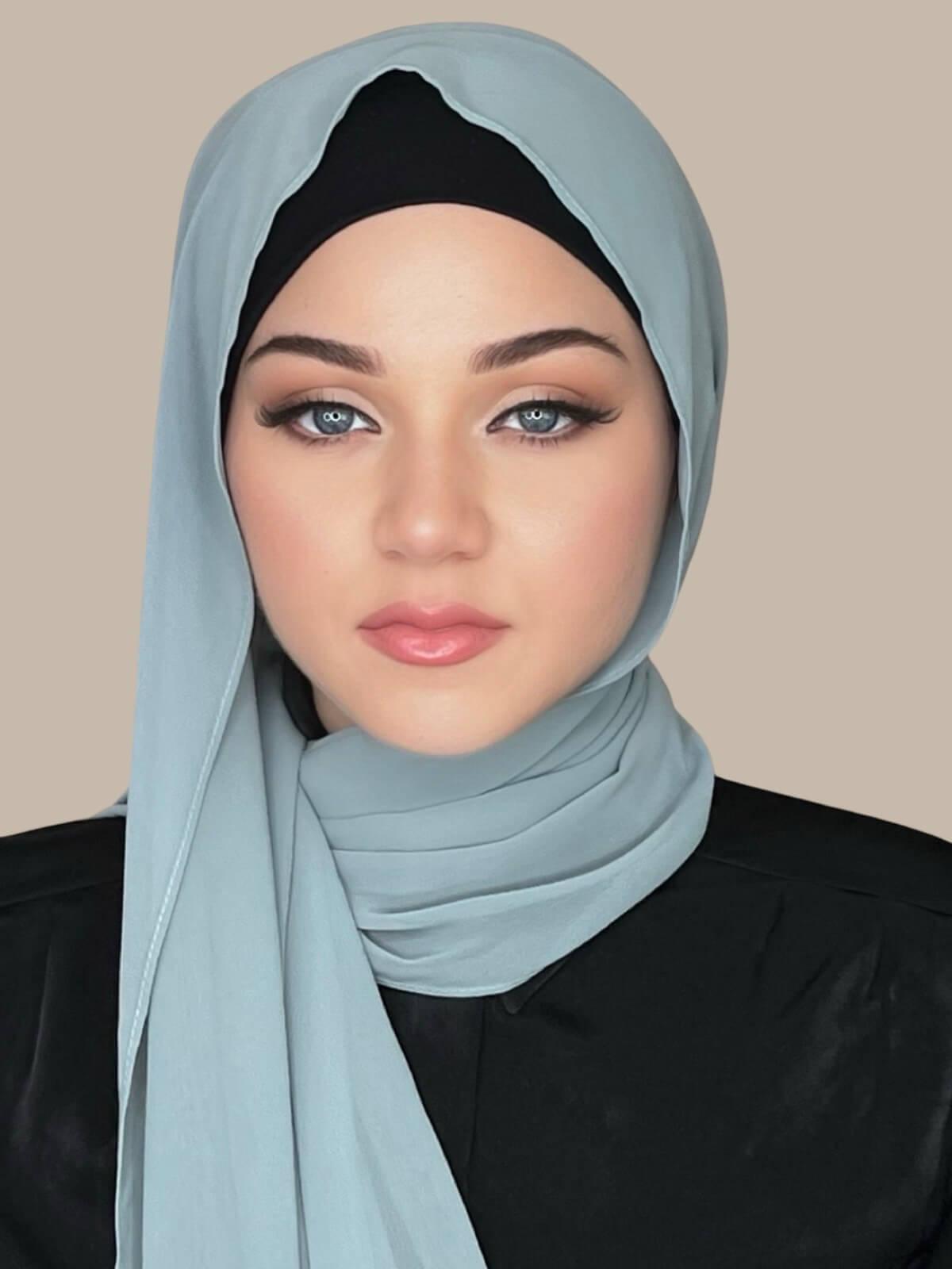 Luxury Stone Green Chiffon Hijab Scarf - Elegant Muslim Women's Head Covering for Prayer, Modest Fashion & Special Occasions