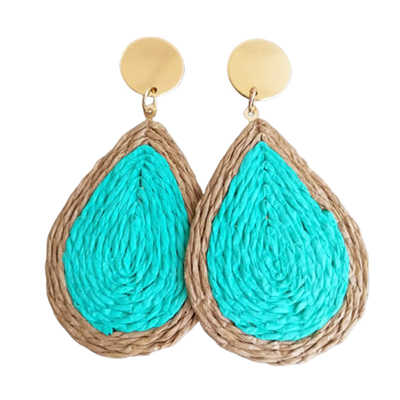 Handmade Woven Rattan Earrings for Women - Bohemian Waterdrop Raffia Dangle Earrings with Rattan Ball Disc, Perfect for Summer Beach Vacation, Boho Jewelry Gifts for Girls | Great for Festivals, Weddings & Casual Outfits