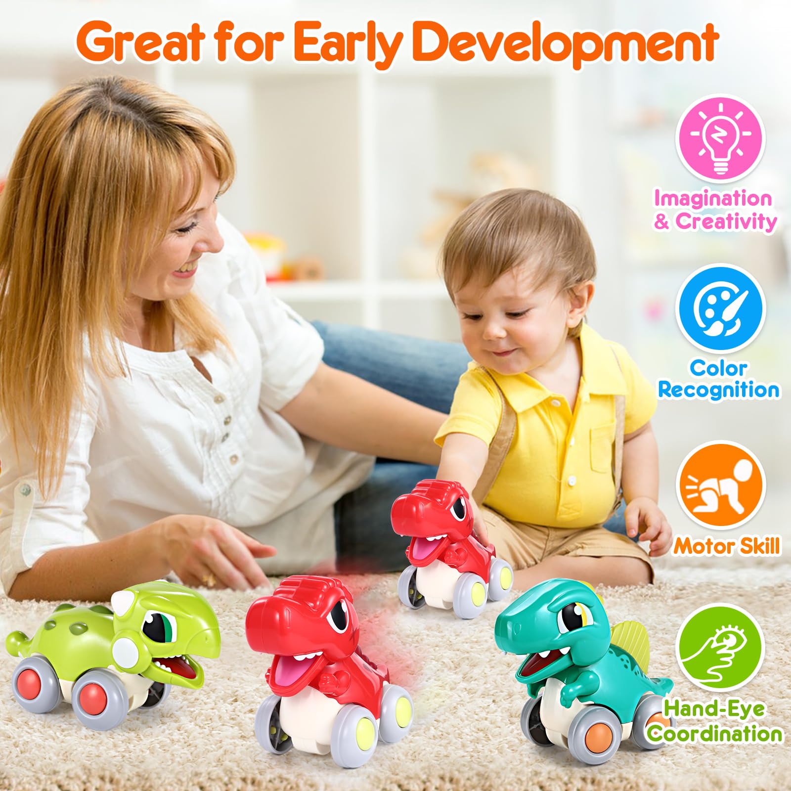 LUDILO Push and Go Dinosaur Toy Cars for Toddlers 1-3 Years - Best Birthday Gifts for 1 Year Old Boys | Fun Learning Toys for 12-18 Months Babies | Perfect for Playtime, Early Development & Sensory Stimulation