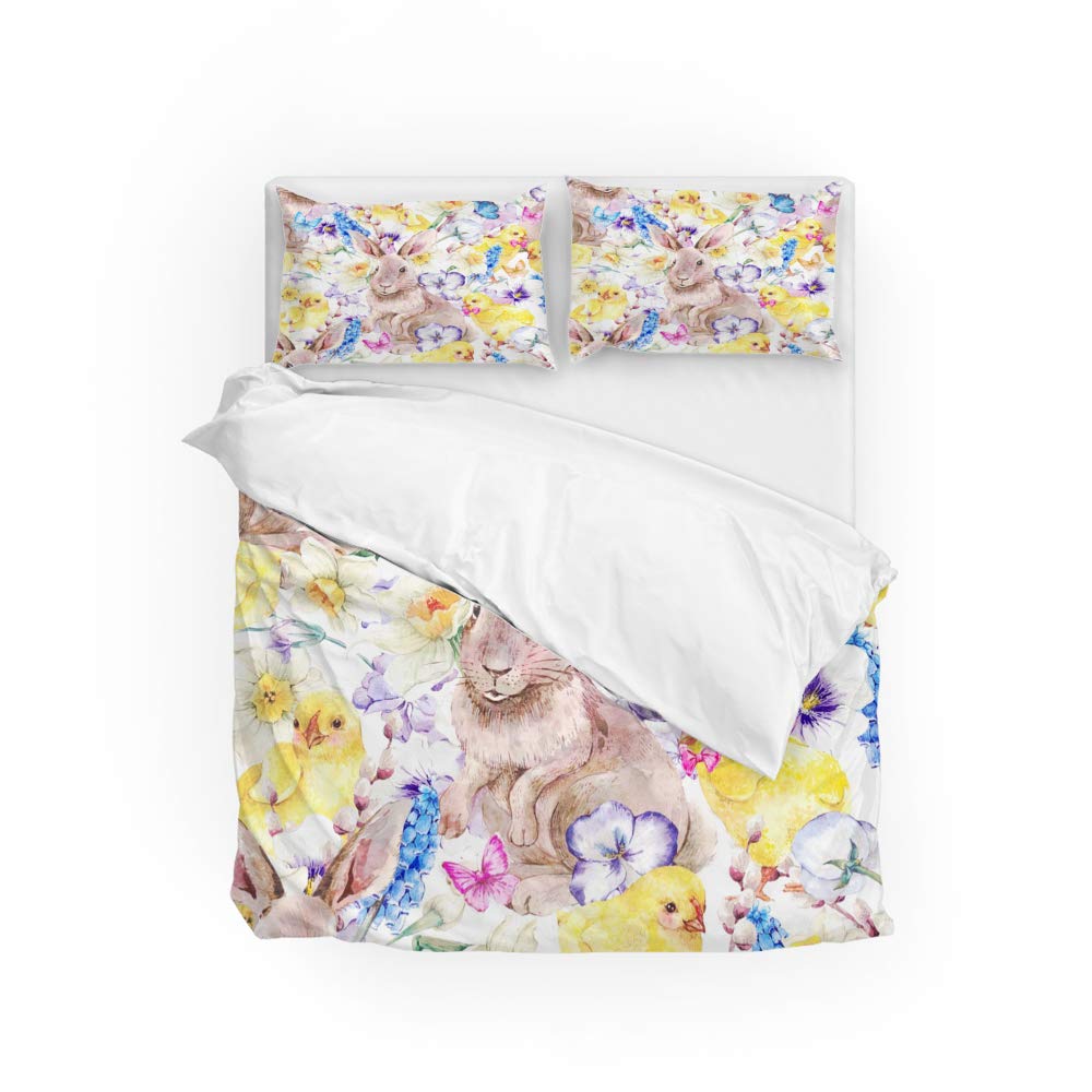 Vintage Watercolor Easter Comforter Cover Set 3-Piece - Breathable Soft Bedding Set with Pillow Shams for All Seasons | Farmhouse & Hotel Resort Decor | Perfect for Guest Rooms, Easter Decor, and Cozy Home Styling