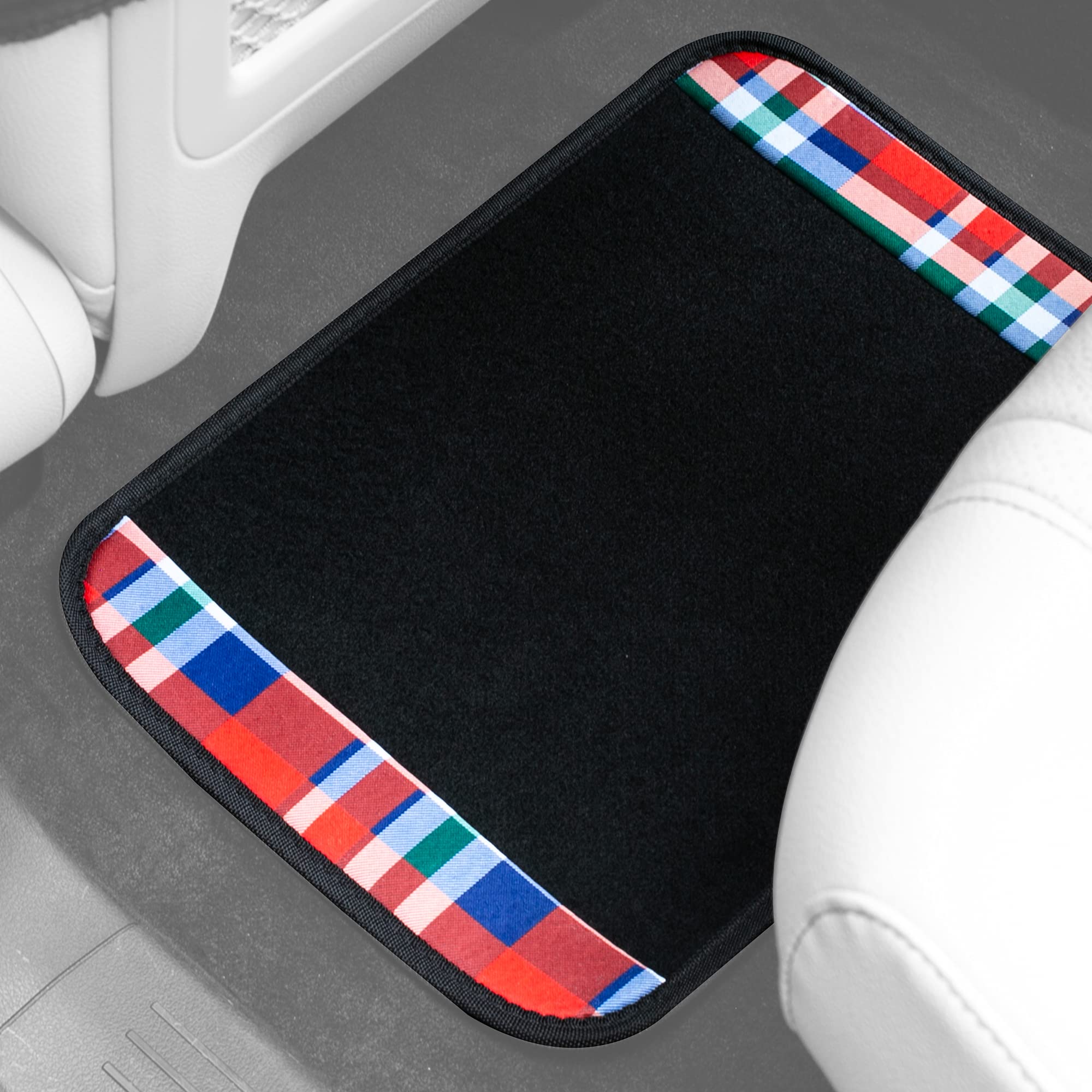 FH Group Universal Fit Plaid Car Floor Mats - All Weather Automotive Floor Liners for Sedan, SUV, Truck | Durable Carpet Protector Mats for Everyday Use, Commuting & Road Trips (Red)