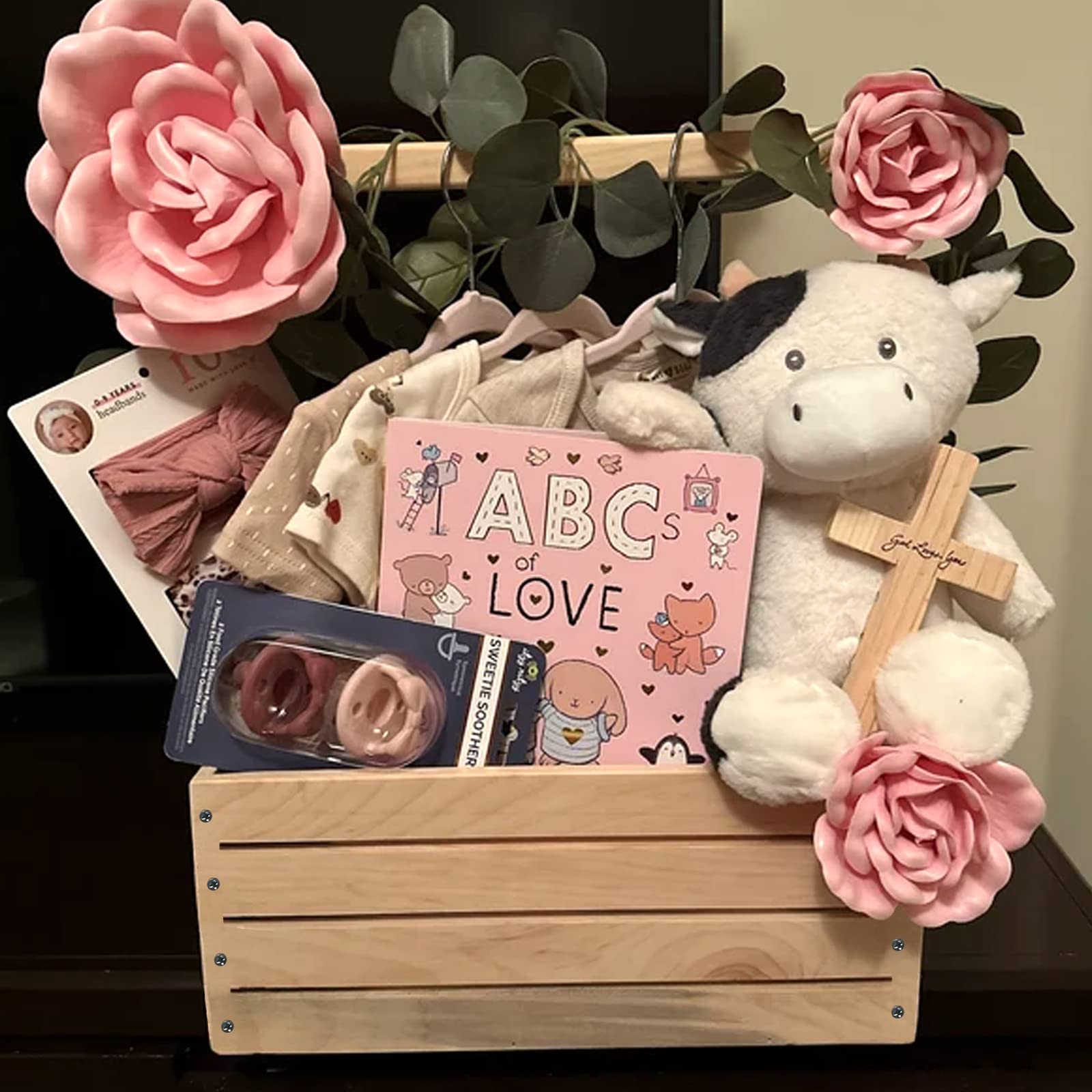 Wooden Baby Shower Gift Crate with Handle - Large Storage Basket for Newborn Boys & Girls - Perfect Baby Shower, Pregnancy & Welcome Gifts for New Parents - Nursery Organization & Home Decor