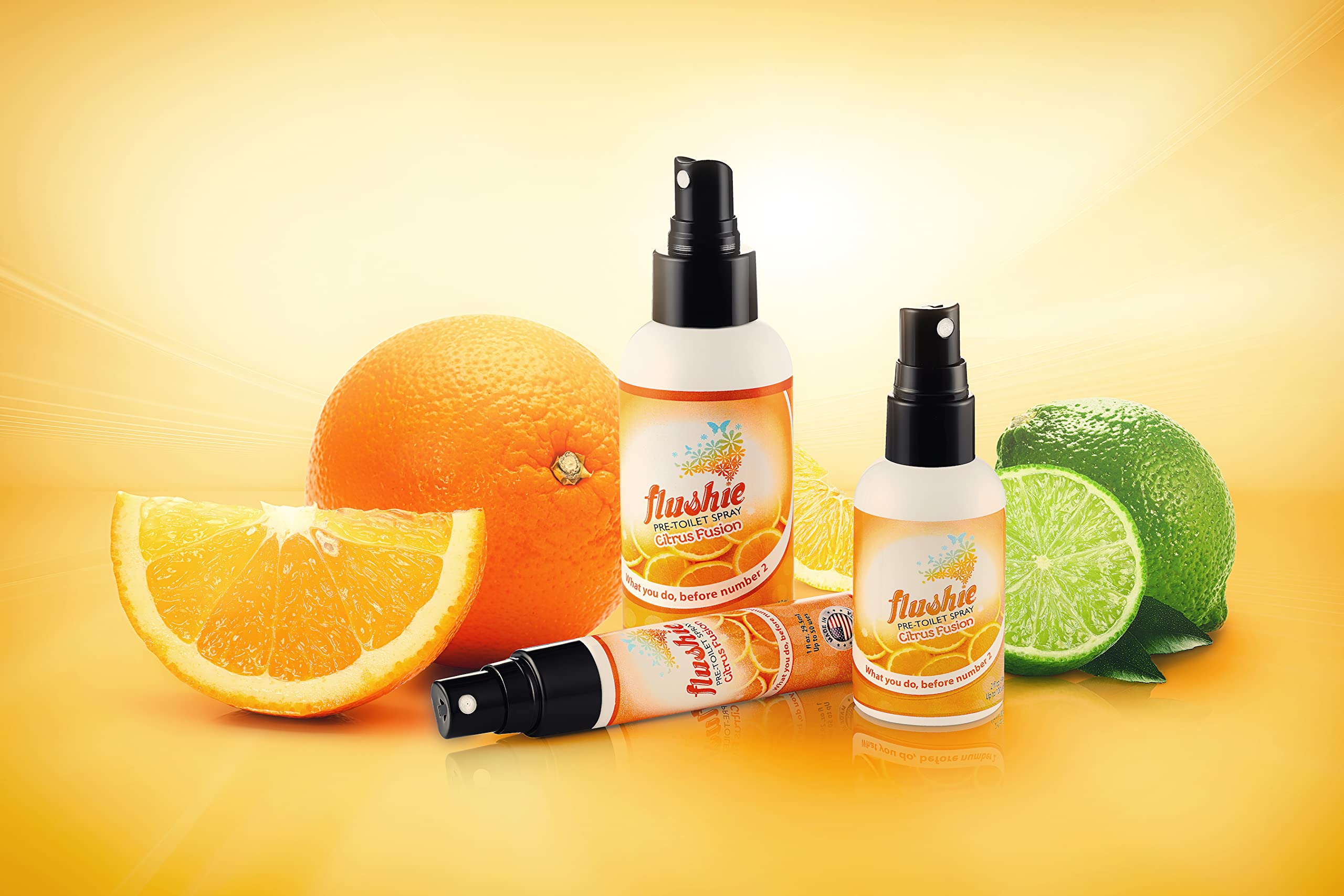 Flushie Pre-Toilet Spray - Travel Size Toilet Deodorizer & Poop Odor Eliminator (Citrus Scent, 1oz 3-Pack) | Portable Bathroom Freshener for Home, Office & Travel Use
