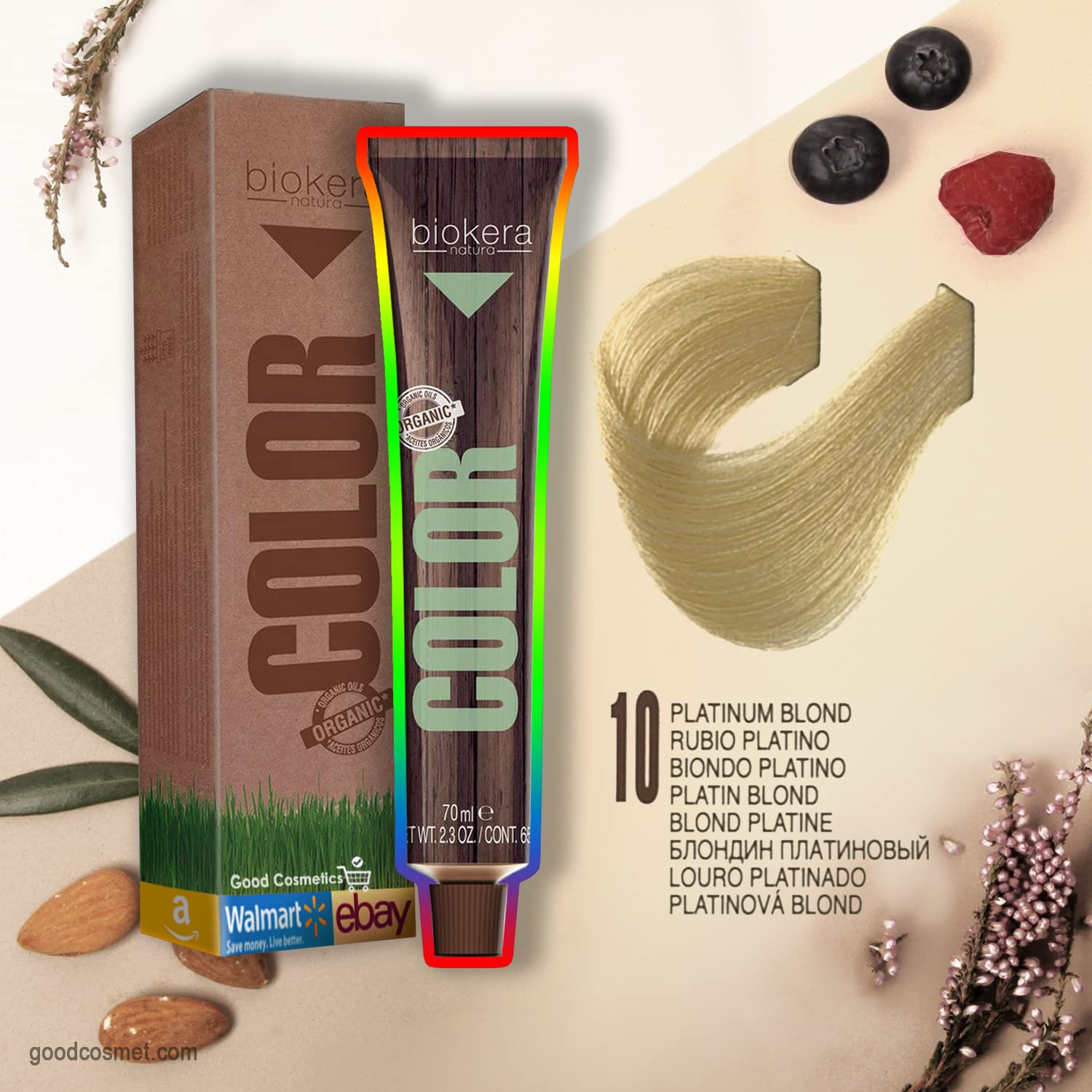 Salerm Biokera Natural Organic Permanent Hair Color Dye - 10 Platinum Blonde (25 Minutes) - Safe, Ammonia-Free for At-Home Salon Quality Hair Coloring
