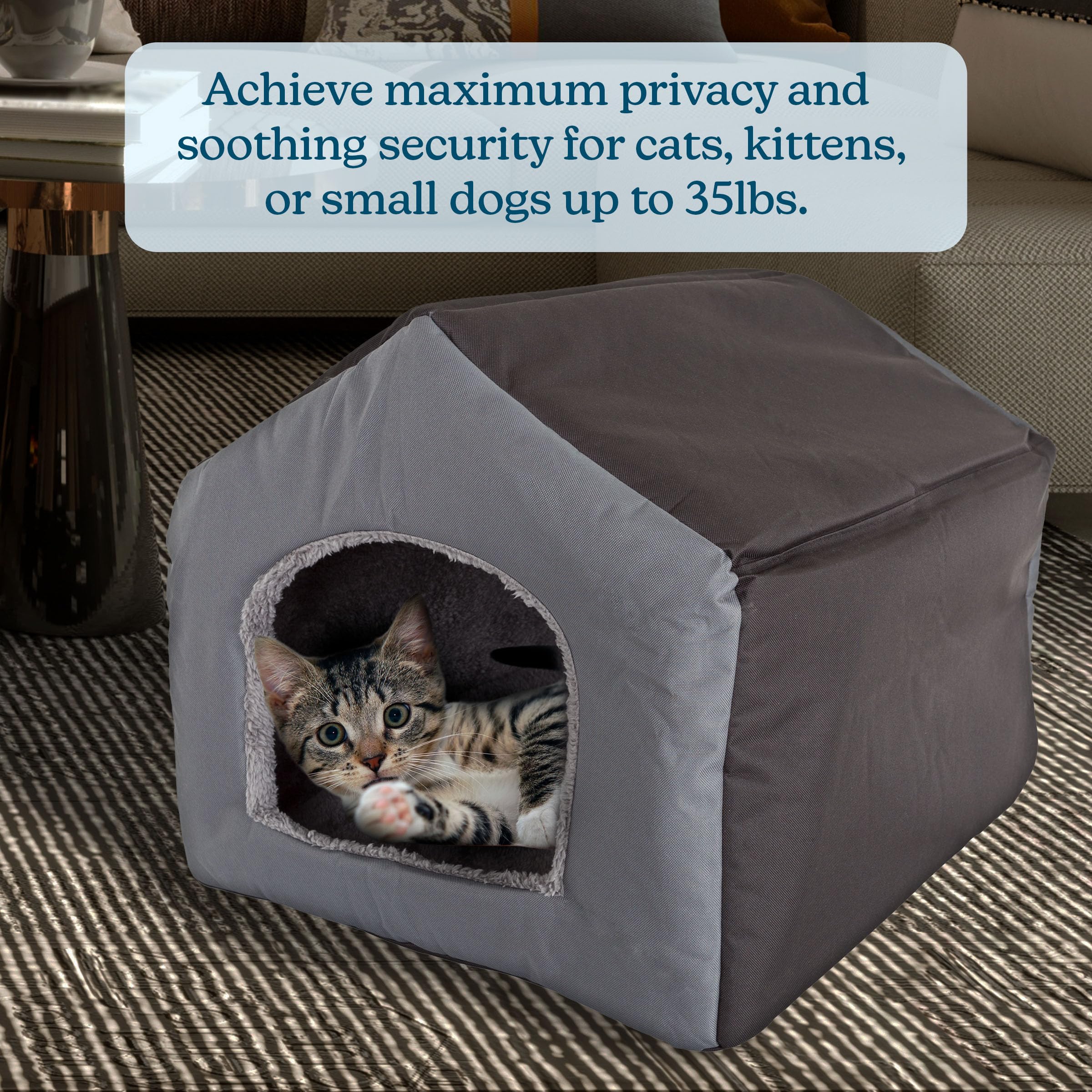 Cozy Indoor Dog House with Removable Sherpa Cushion - Soft Pet Bed for Small Dogs, Cats & Kittens | Portable Puppy Shelter for Home, Apartment & Travel | PETMAKER Gray Pet House