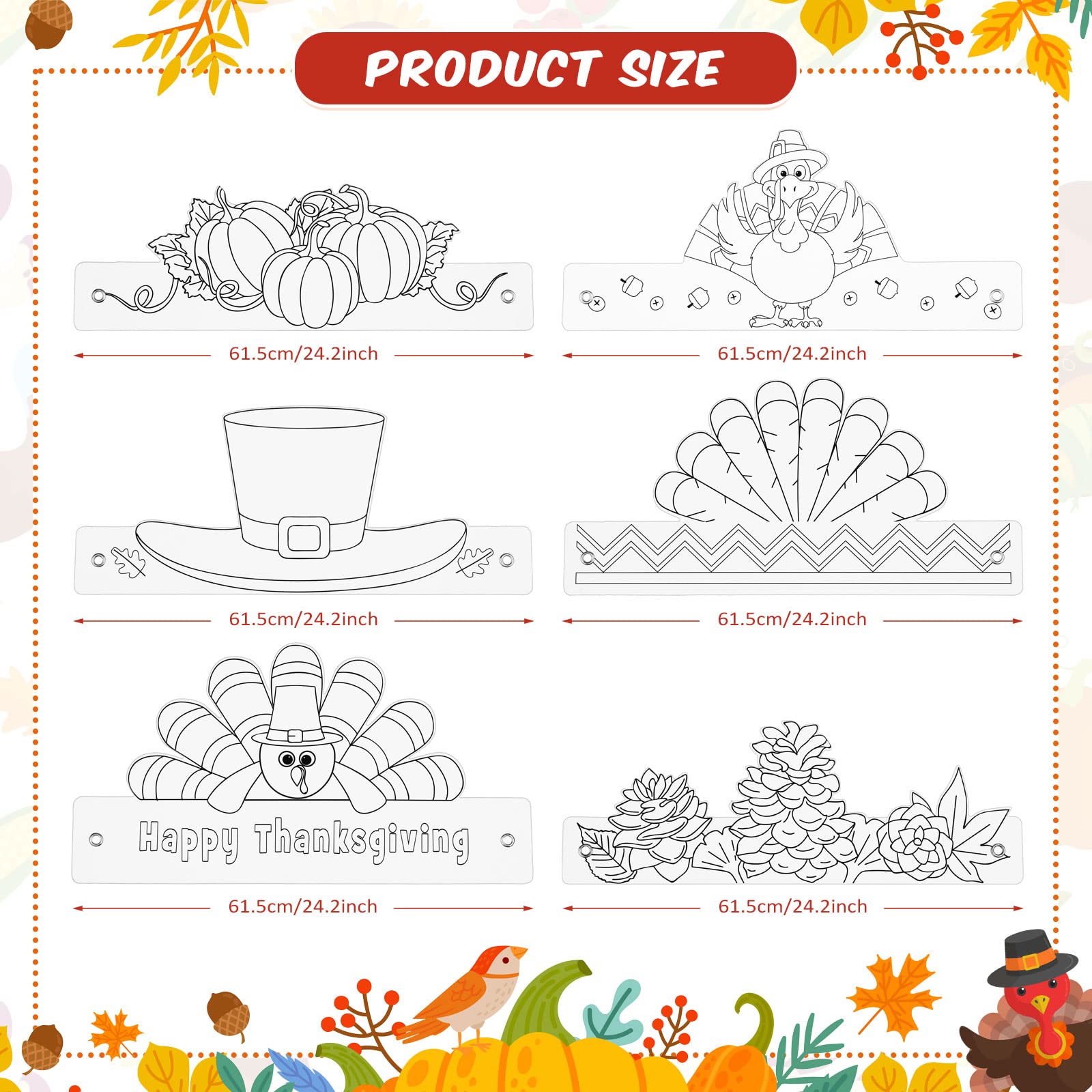 Leyndo 24 Pcs DIY Thanksgiving Turkey Hats for Kids - Color Your Own Paper Crowns & Thankful Turkey Headbands - Classroom Crafts, Party Favors & Holiday Activities - Perfect for Thanksgiving Celebrations, School Events & Family Gatherings