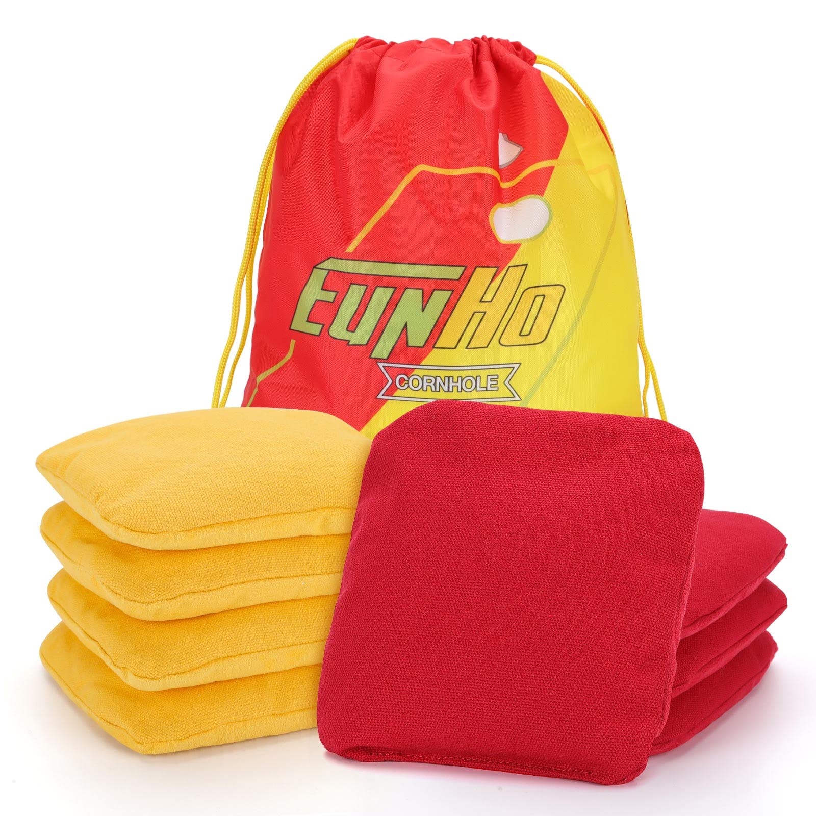 EunHo Professional Regulation Cornhole Bags Set of 8 - Dual Sided Slick & Stick Bean Bags for Outdoor Tossing Games - All Weather Durable for Backyard, Tailgating, and Picnic Parties