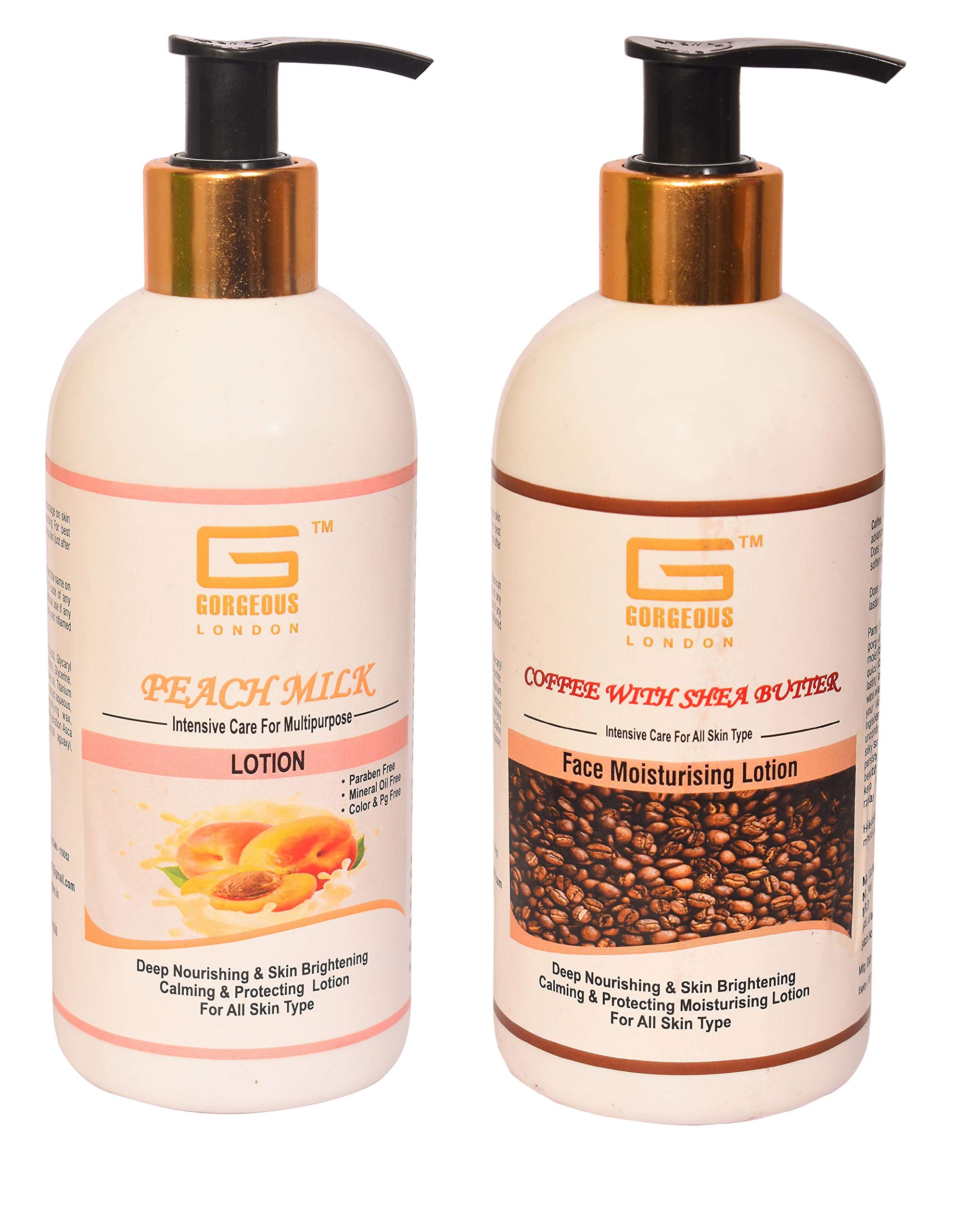 London Peach Milk & Coffee Shea Butter Face Moisturizing Lotion - Hydrating & Nourishing Combo Pack (2 x 300ml) for Dry & Sensitive Skin - Perfect for Daily Skincare Routine & Travel