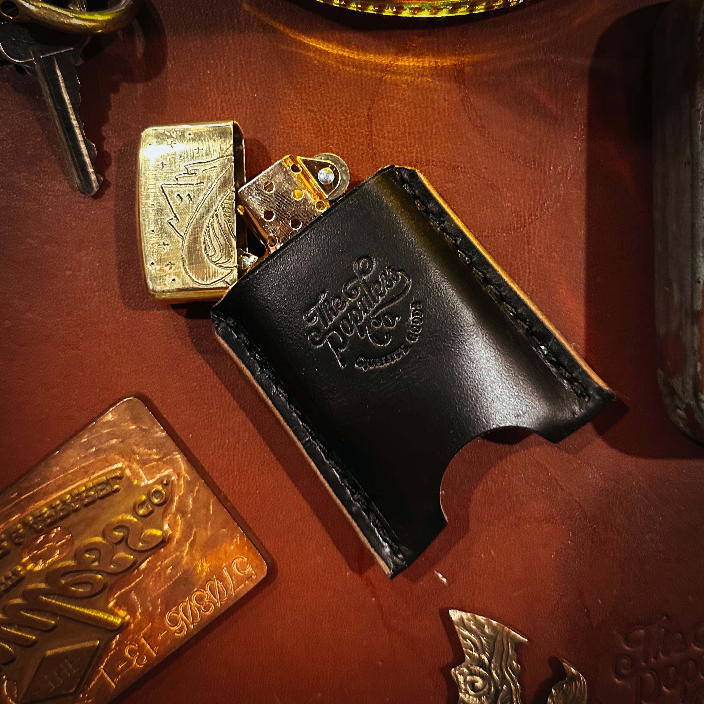 BROOKHAYL x POPULESS Limited Edition Hand Engraved Zippo Lighter 009 - Armor Brushed Brass Finish | Collectible Windproof Lighter for Outdoor Camping, Smoking & Gifts