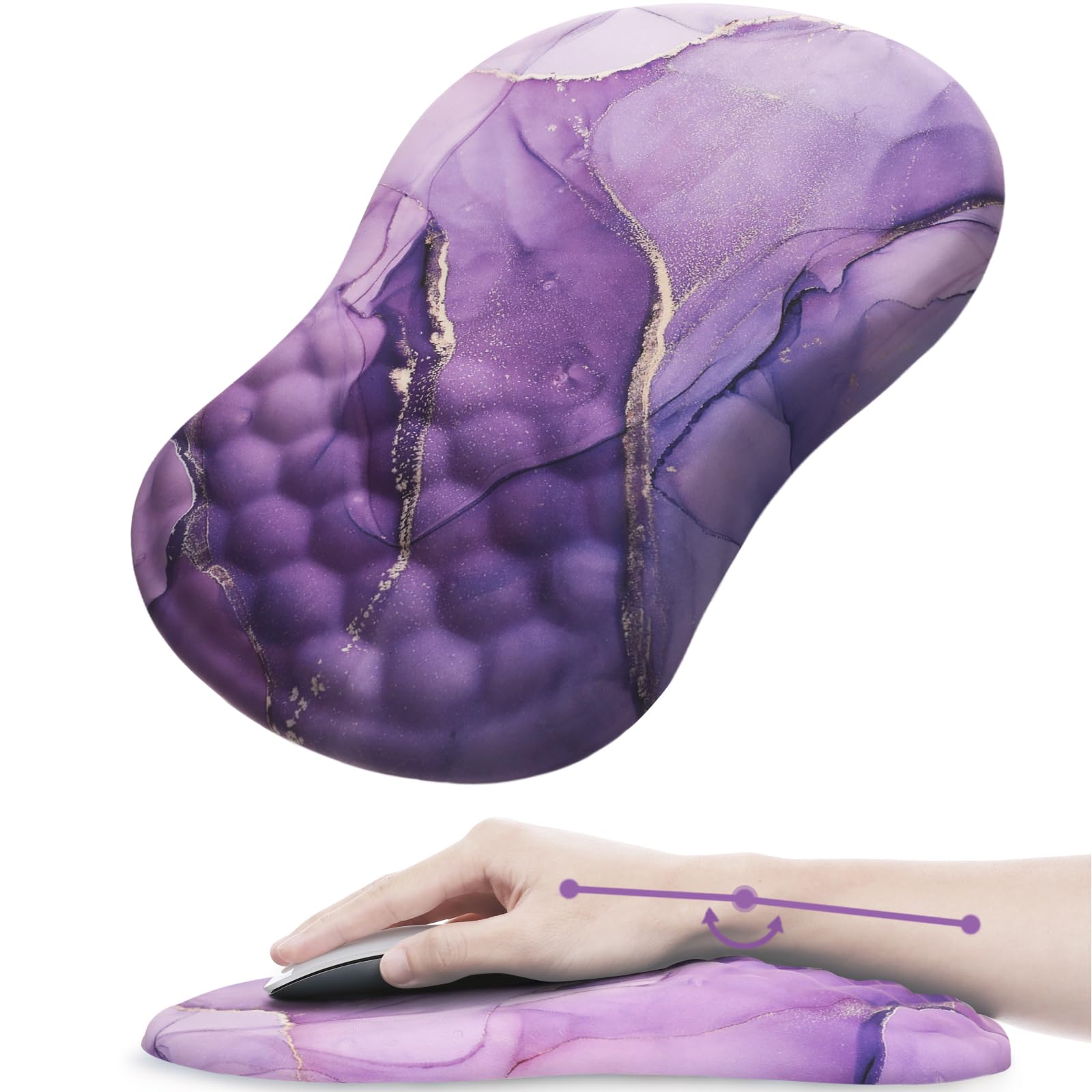 Ergonomic Mouse Pad with Wrist Rest - Comfortable Computer Mouse Mat for Laptop & PC, Non-Slip PU Base, Pain Relief Wrist Support (Purple) - Perfect for Office Work, Gaming & Long Computer Sessions