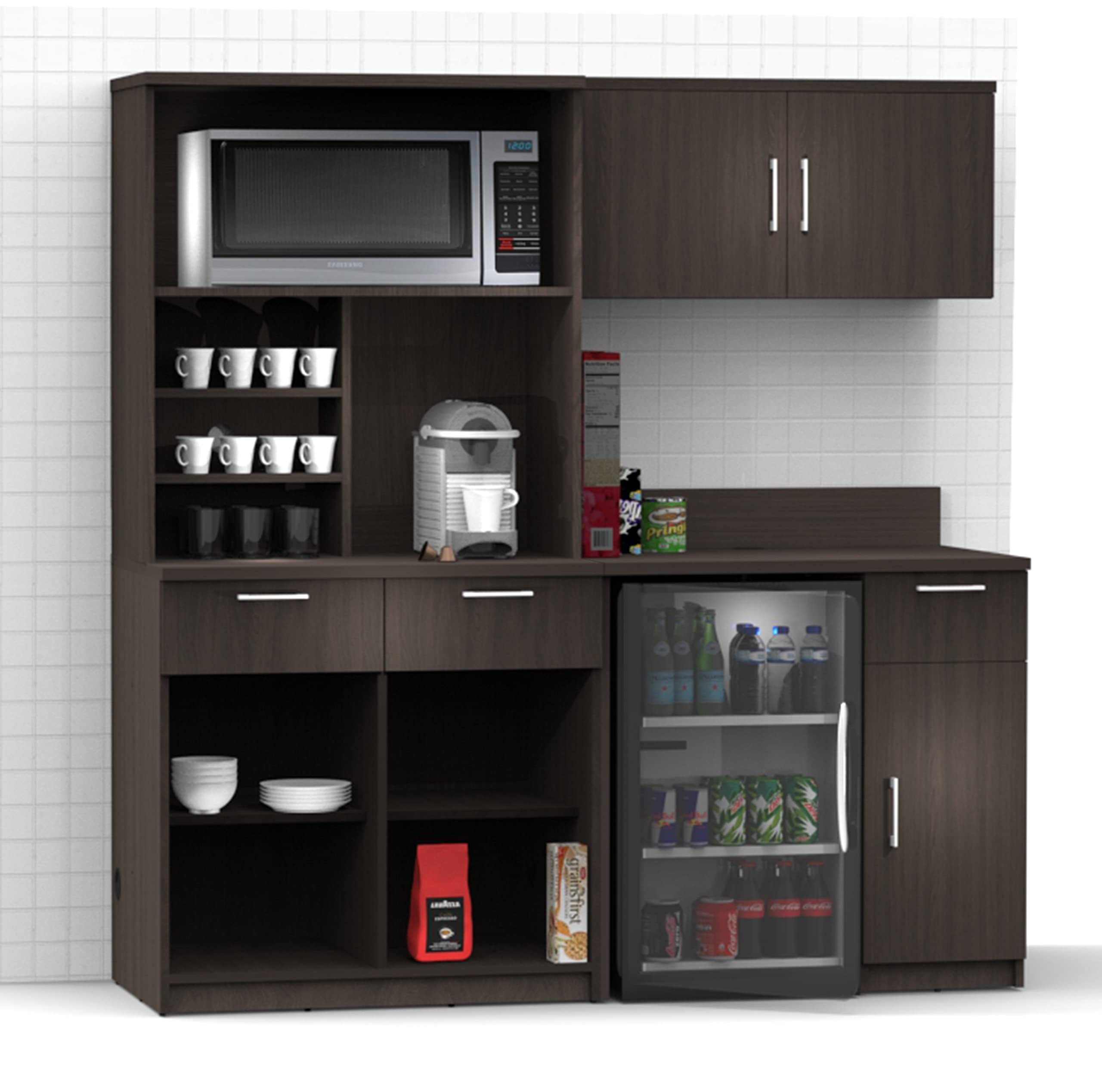 BREAKtime Coffee Break 4-Piece Lunch Room Furniture Set - Espresso Buffet Color, 72 Inch Width, Factory Assembled (Furniture Only, Model 6875) - Perfect for Office Break Rooms, Cafeterias & Cozy Home Dining Areas